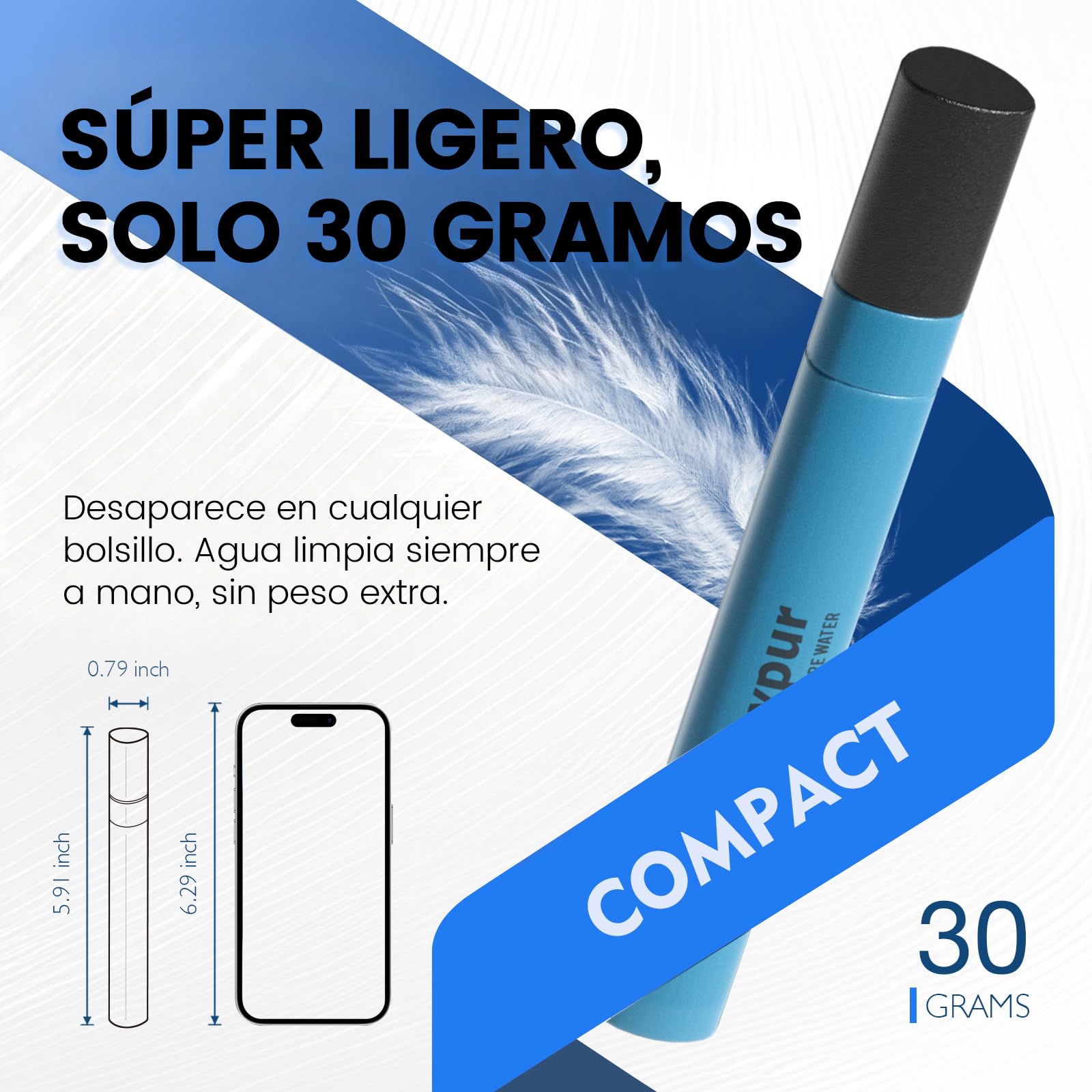 Paja Filtrante Triangular de 45g, Filtro de Agua Portátil de 0.01µm para Acampar y Senderismo, Purificador Personal Ultraligero para Mochila, Supervivencia y Viajes (Azul * 6)