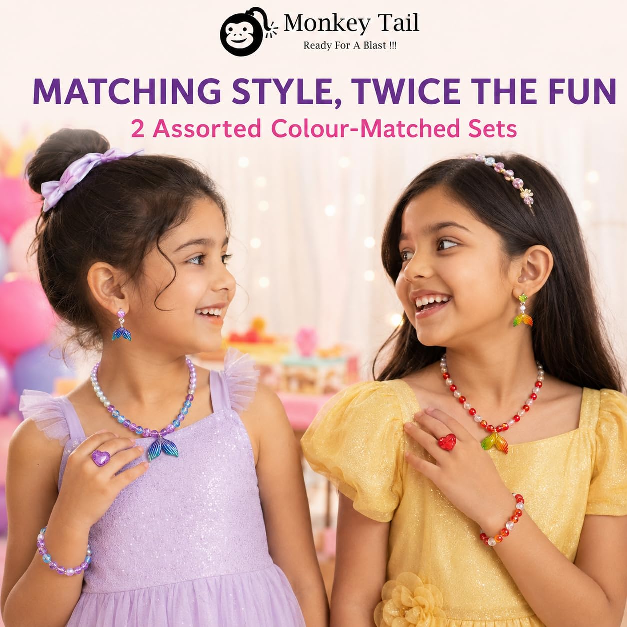 MONKEYTAIL Birthday Return Gift for Kids Mermaid Jewellery Kit, Set of 2 3