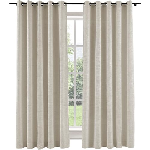 ChadMade Pravicy Protecting Grommet Header Drape 96 Inch Length Curtain Natrual Linen Drapery for Sliding Door Living Room with Rod 84Wx84L, 1 Panel, Birch, Tallis Collection