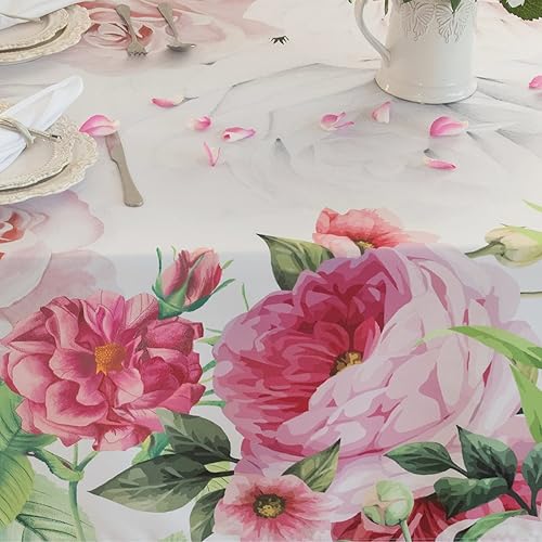 Miniatura 8 de Mantel para el día de San Valentín, mantel de rosas rojas de 60 x 102 pulgadas, resistente al agua, decoración de mesa con rosetas, manteles