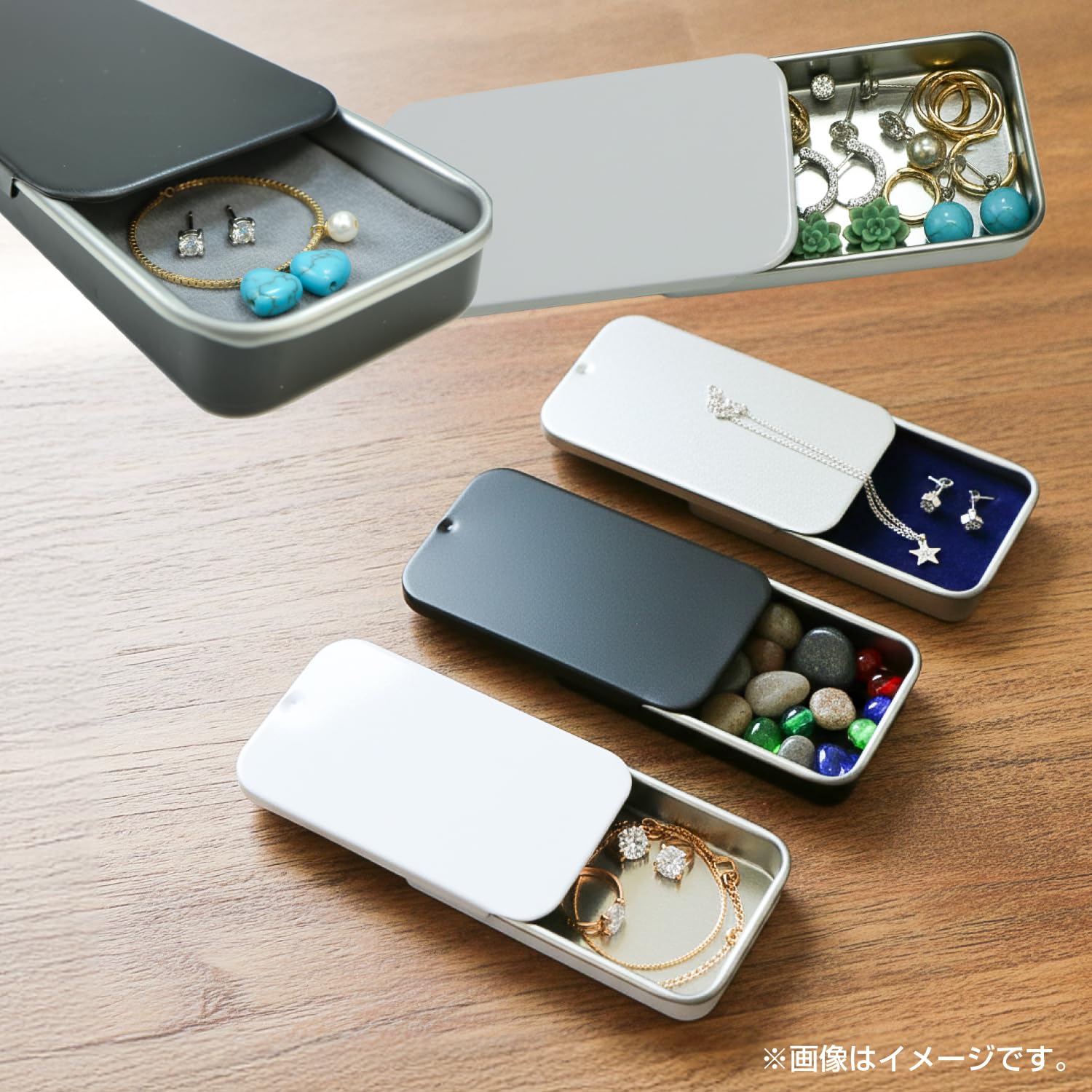 Amazon.co.jp: スライド缶ケース【シルバー】銀 ブリキ製 34×60×10mm