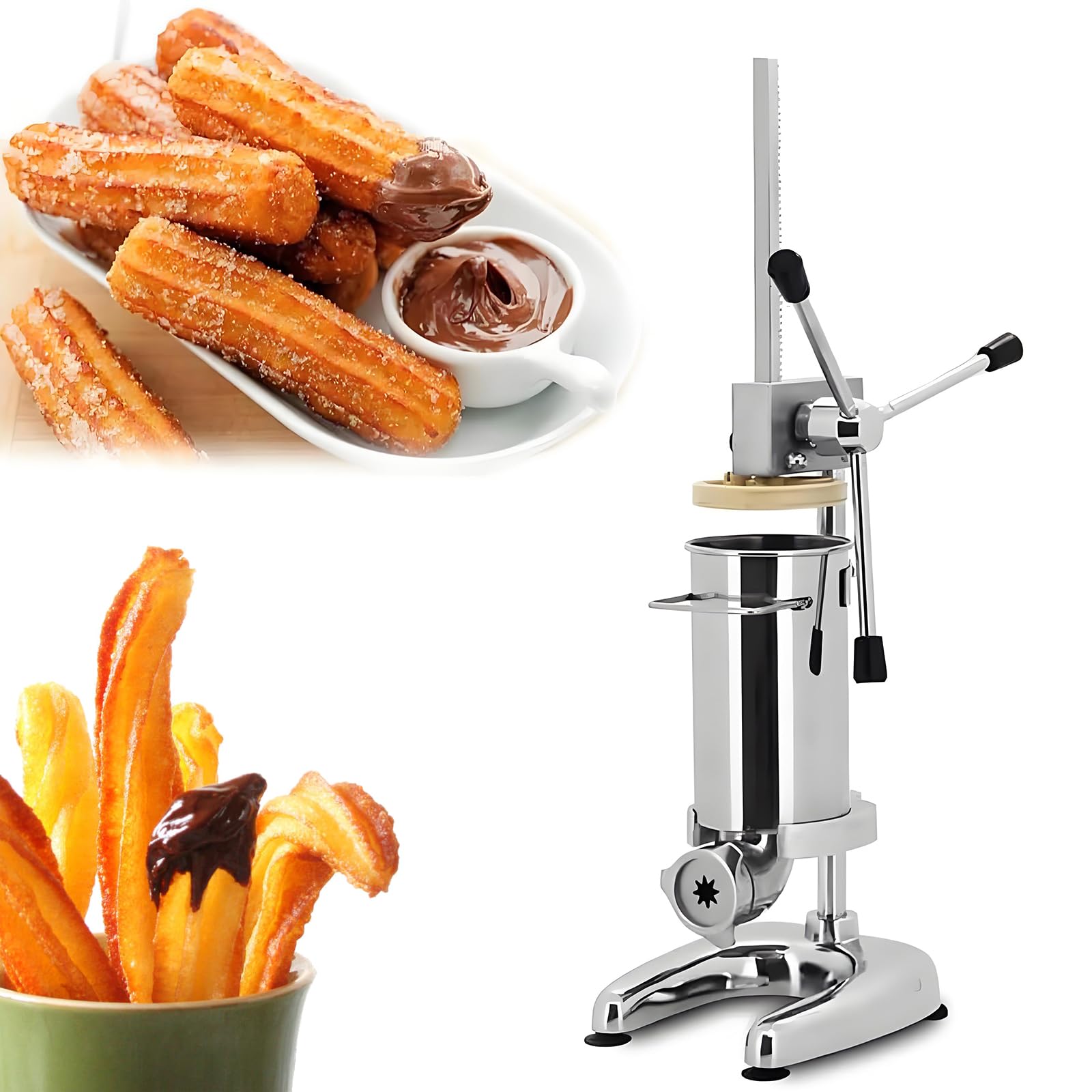 Churro Maker Machine, Manual Acero Inoxidable Vertical Churrera, 3L Churros Equipo de Llenado para Donuts Españoles