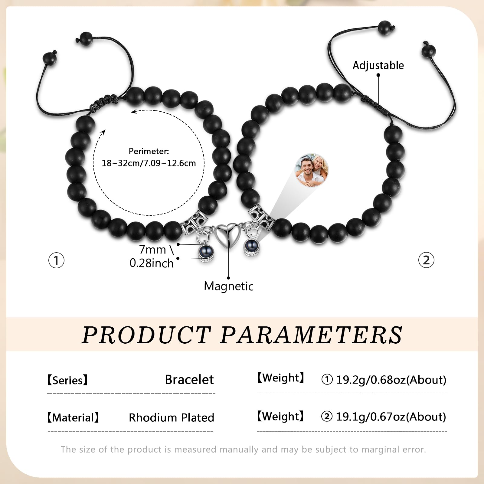 Set Di Bracciali Per Coppie 2 Pezzi Bracciale Con Proiezione Foto Personalizzata Con Ciondolo Magnetico Cuore, Regalo Di Natale E San Valentino Per Fidanzato Fidanzata