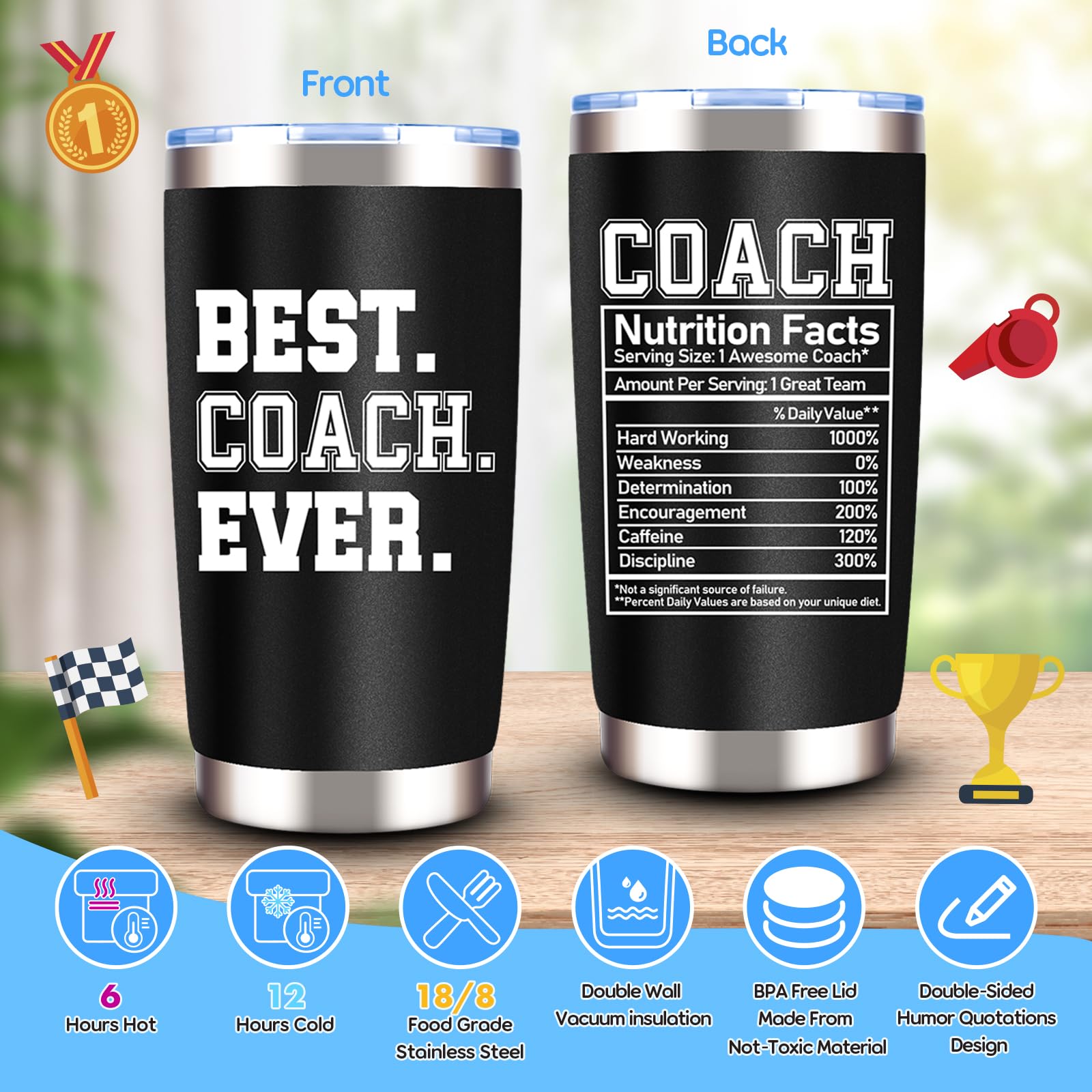 JTAMOHI Coach Gifts for Men Women, 20 Oz Best Coach Ever Tumbler Gifts, Thank You Coach Gifts, Birthday Christmas Gifts for Coach, Soccer Football Softball Basketball Swim Coach Appreciation Gifts