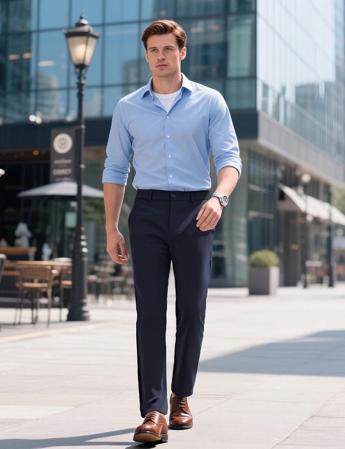 Plaid&Plain Men's 4-Way Flex Stretch Slim Fit Dress Pants - Image 3