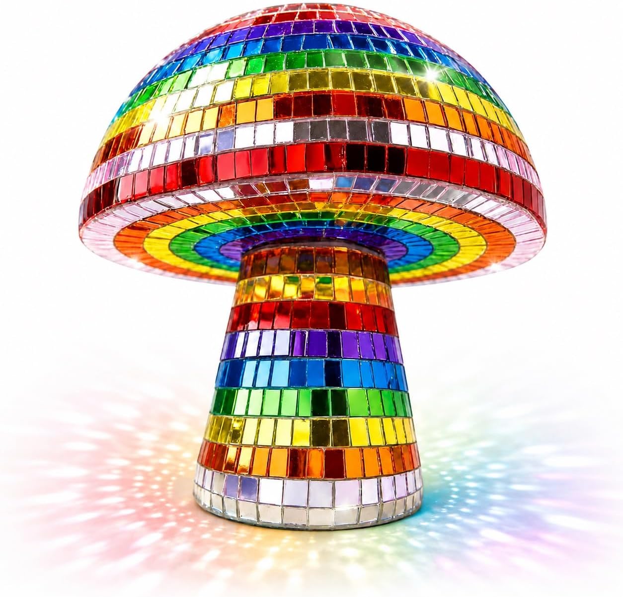 Mushroom Disco Ball Decorative Ornament, Mirrored Glass Mosaic Mushroom Figurine, Reflective Tabletop Decor for Home, Party, Shelf and Room Decoration(Rainbow)