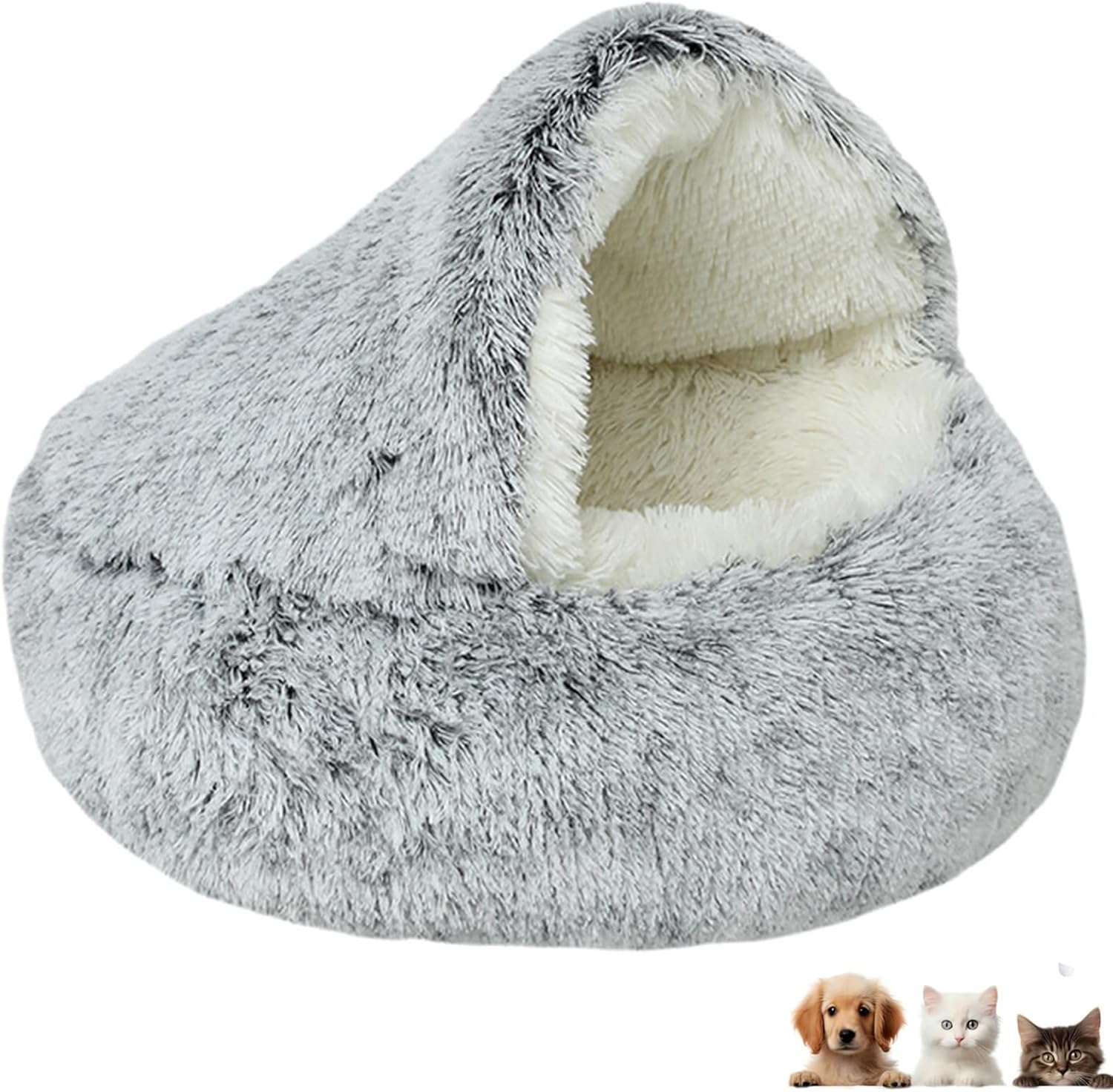 Small Dog Bed Cat Bed, Round Donut Calming Cat Beds, Cozy Cocoon Dog Bed, Winter Pet Plush Bed, Cozy Cocoon Pet Bed for Dogs, Cocoon Dog Bed,Covered Cozy Pet Plush Bed, Winter Paw Nest Dog Cat Bed.