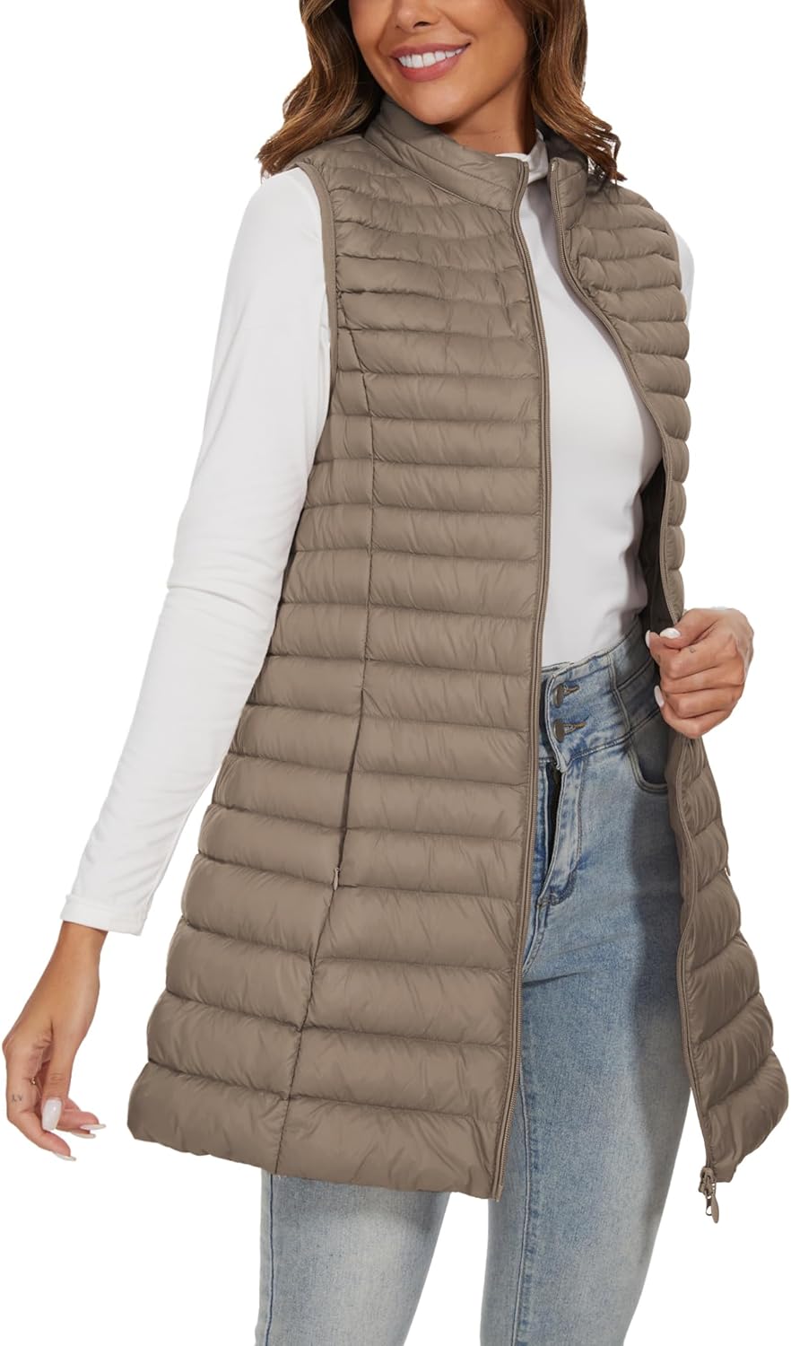 Long Puffer Vest for Women Winter Lightweight Down Vest Black Womens Vests Outerwear Sleeveless Jacket with Pockets - Image 3
