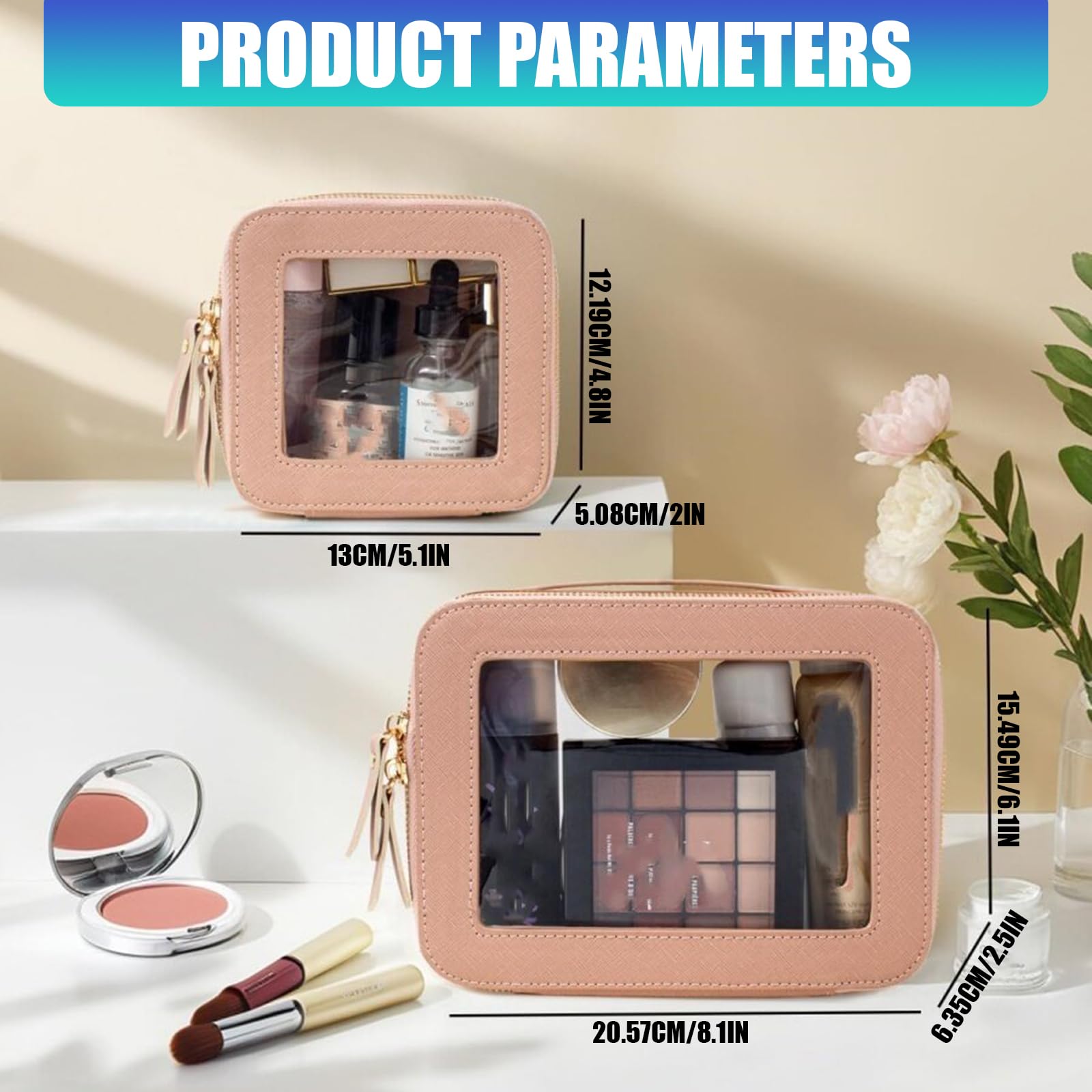 Borsa porta trucchi fantasia con sezione anteriore trasparente, ideale per i viaggi e l ' uso quotidiano Elegante custodia per cosmetici