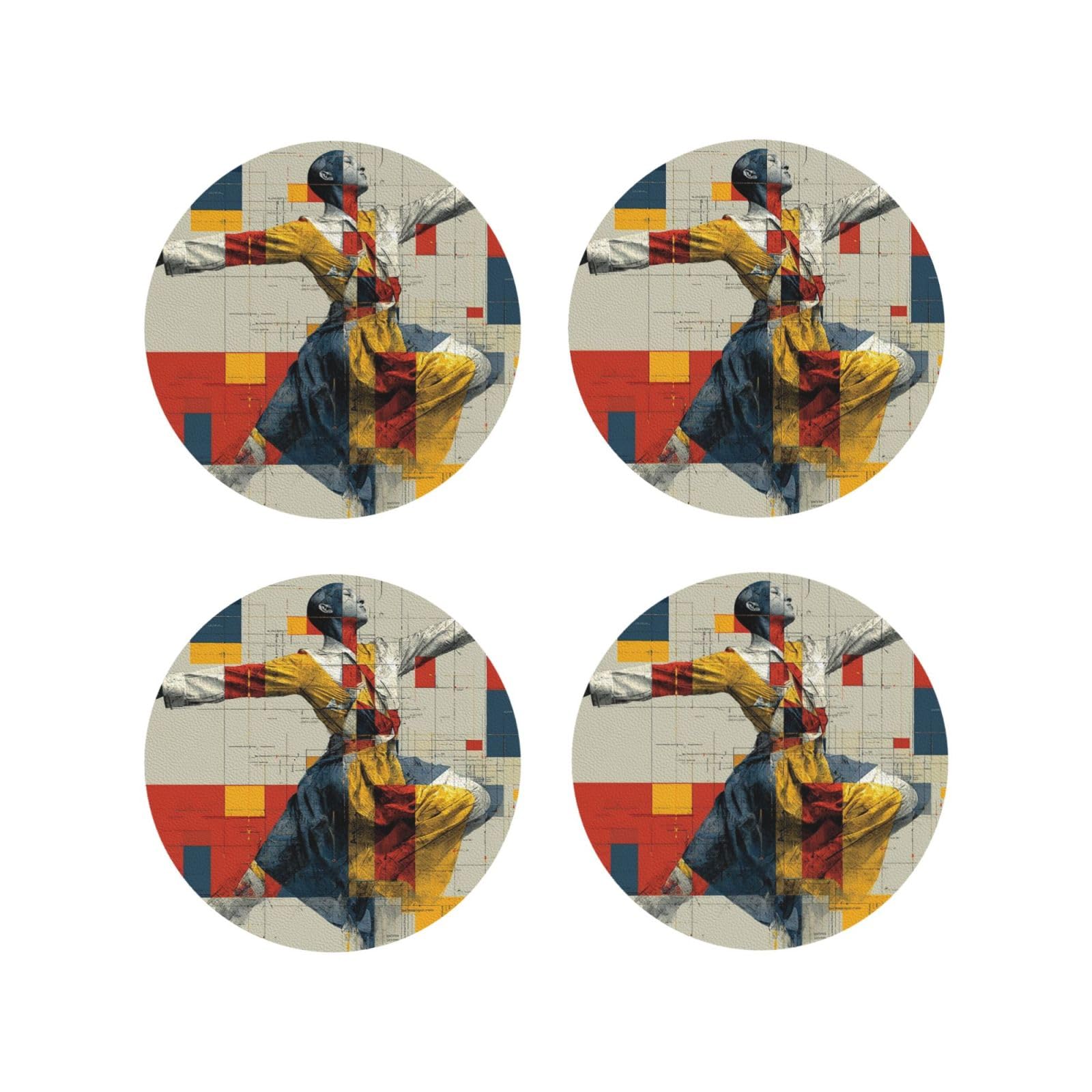 Coasters Set of 4 Round Leather Coaster Quick-Dry Drink Geometry Coasters for Desk Absorbent Mugs Pads Tabletop Protection Pad Heat Resistant Coffee Cup Mat for Kitchen Bar
