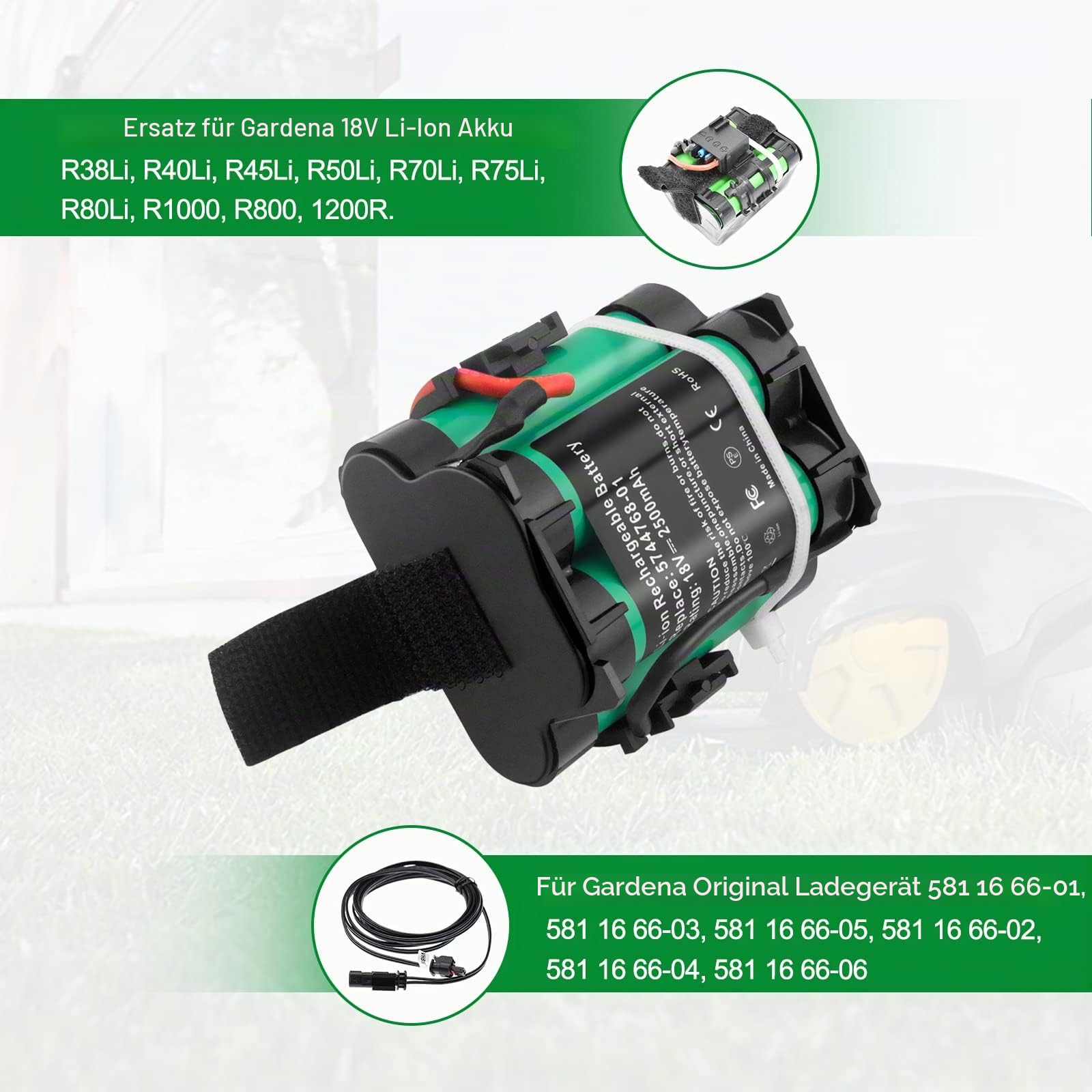 2500mAh 18V Akku Ersatz für Gardena Mähroboter R40Li R38Li R45Li R50Li R70Li R75Li R80Li Husqvarna Rasenmäher 305 308 McCulloch ROB R1000 R800