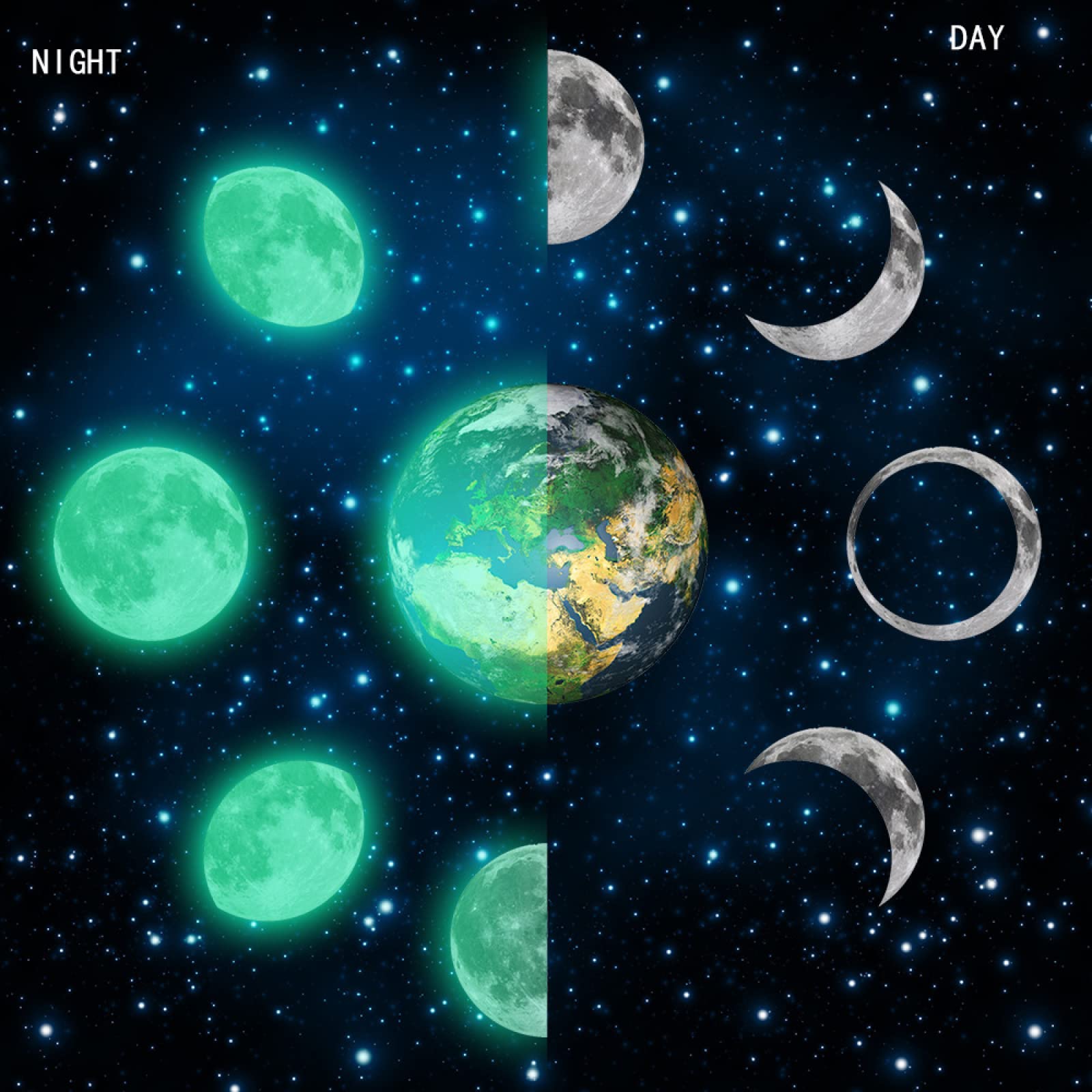 Adesivi Murali Luna Terrestre Adesivi da Parete Stelle Fluorescenti Adesive Soffitto Adesivi Murali Bambini Stelline Luminose per Cameretta Soggiorno Decorazioni