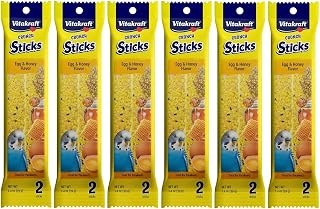 Vitakraft Crunch Sticks Egg & Honey Parakeet Treats - 6 Pack (2 Sticks Each), Triple Baked with Vitamins & Chew Stick