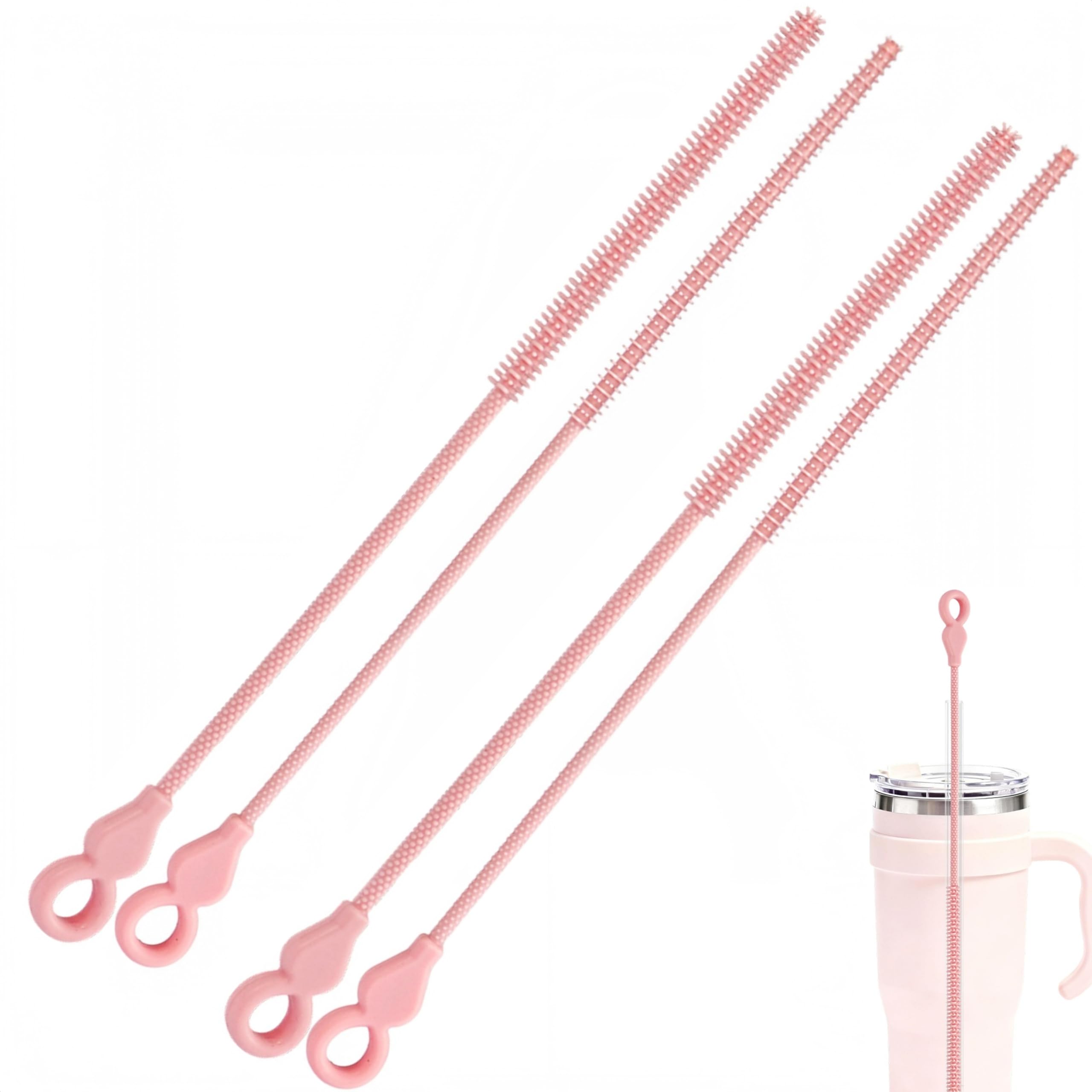 Photo 1 of TenderBloom Silicone Straw Cleaner Brush (4 Pcs, Pink)