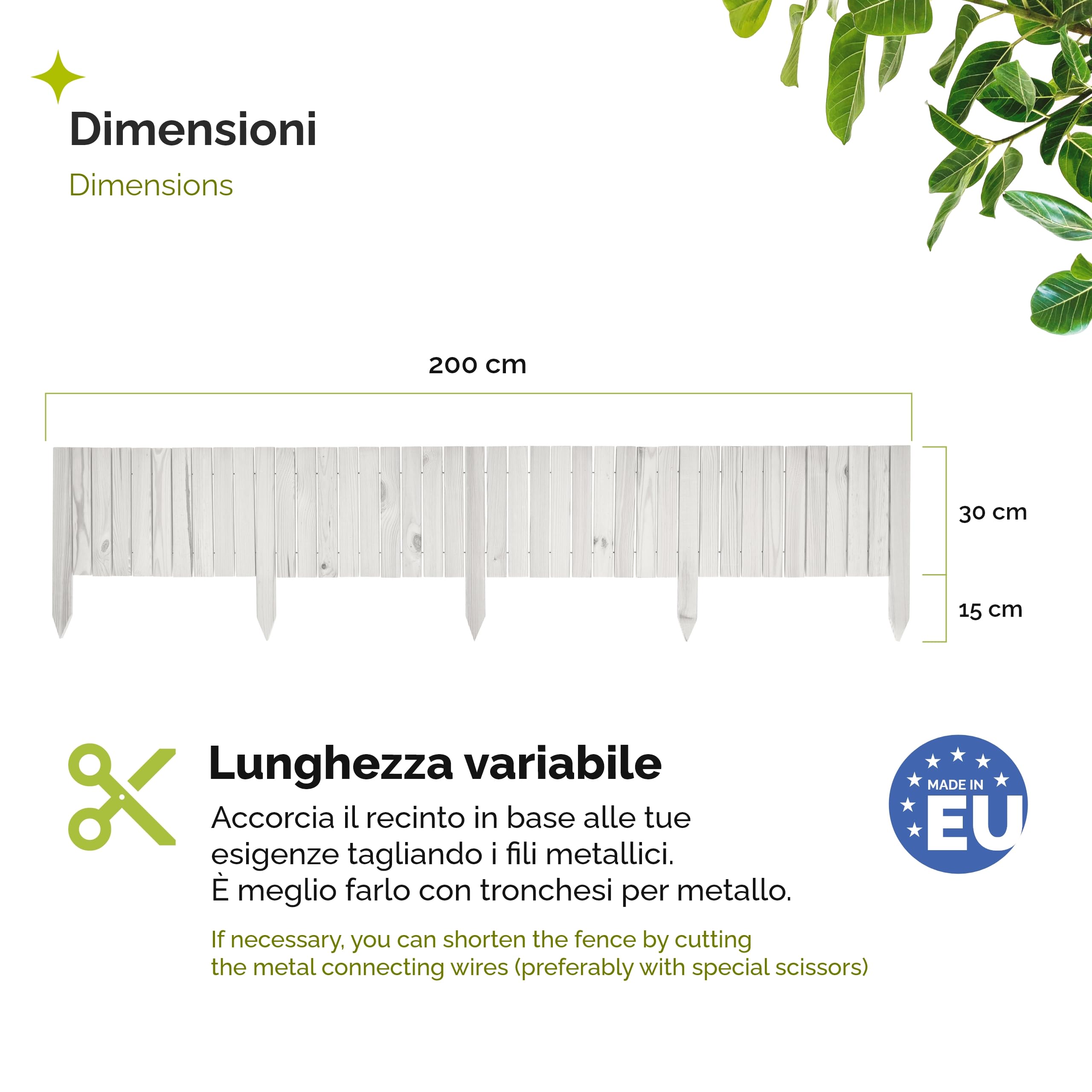 Garronda Rollborder Recinzione in legno flessibile 200 x 30 cm bordatura giardino bordura per aiuola staccionata in legno cordolo Decorazione da frutteti Palizzata GD-0149 Bianco