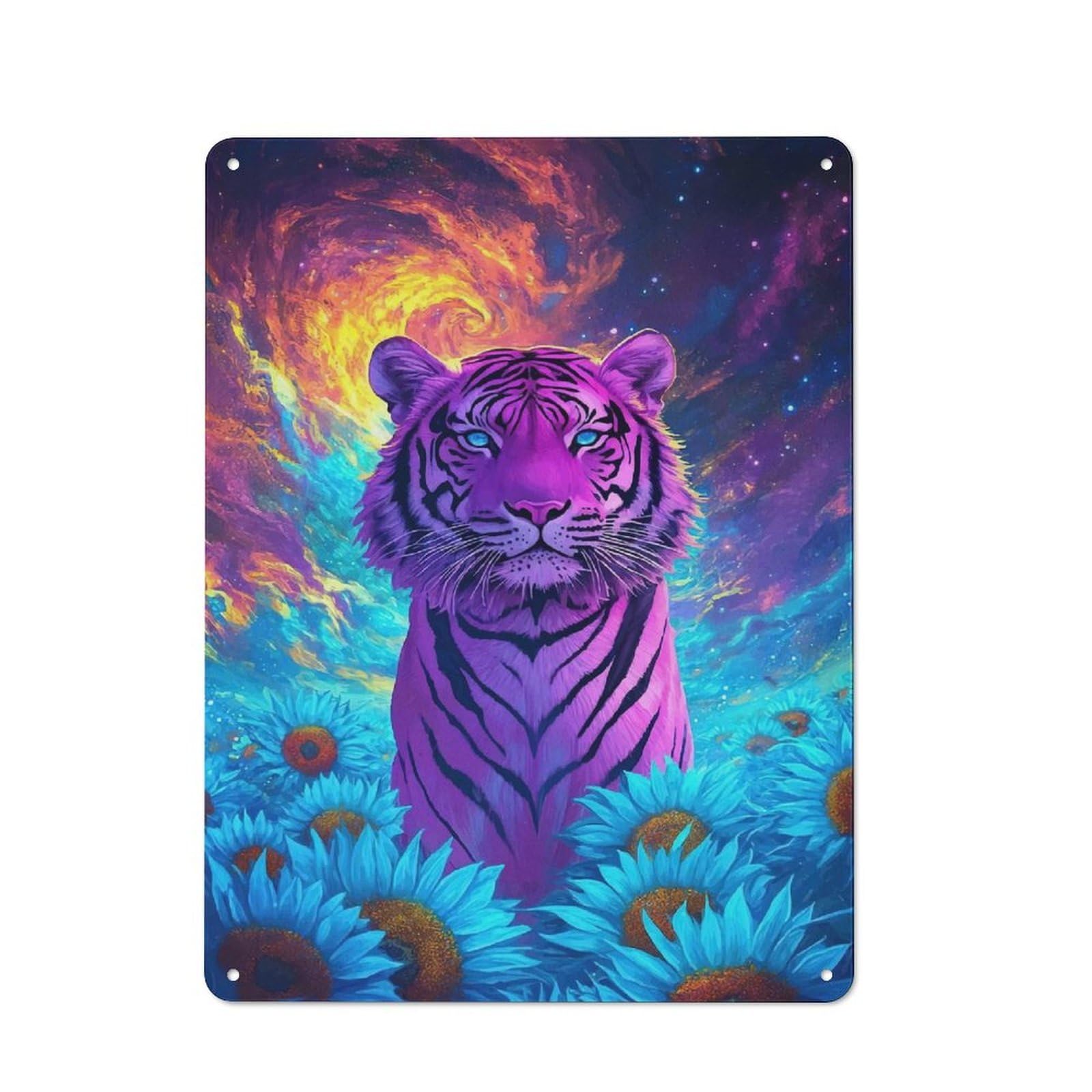 Junmoney Tiger Sunflower Field 40X30cm Retro Metal Plaque With For Kitchen Or Home Bar, For Garage, Workshop And Man Cave Decoration
