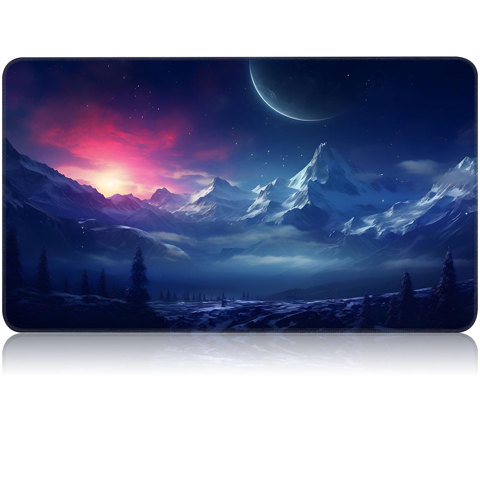 MTG Magic TCG Rubber Playmat, Tabletop Card Playmats with Smooth Surface, Trading Card Inked Game Mat, Battle Game, Snow Mountain Moon