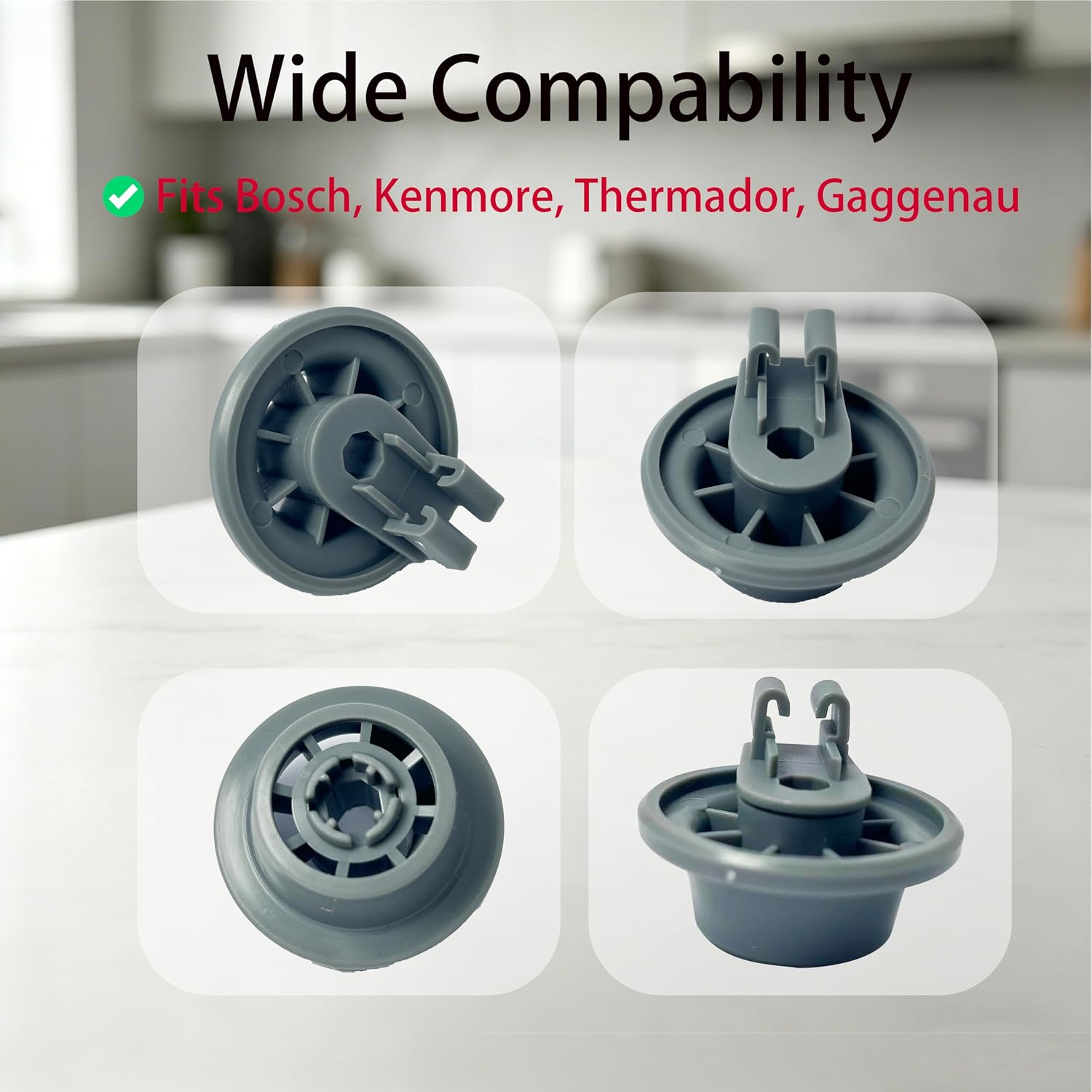 Dishwasher Rack Wheels 611475– 8 Pack Replacement Lower Rack Wheels, Smooth Rolling, Compatible with Bosch, Siemens, Replace for bsh-00611475 1559847 AH3477735 AH8727387 Grey