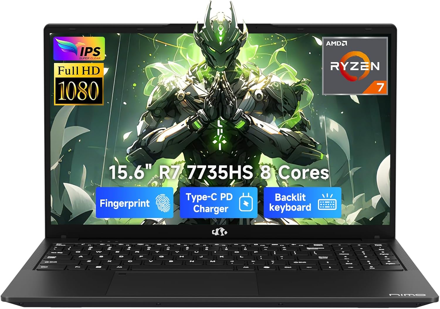 NIMO 2026 Laptop, 8 Cores AMD R7 7735HS 32GB DDR5 RAM 1TB SSD (Up to 4.75GHz, Beat i7-12650H) Gaming Laptop with Radeon 680M GPU, 15.6" IPS FHD, 180° Open Angle, Webcam, HDMI, Portable for Business