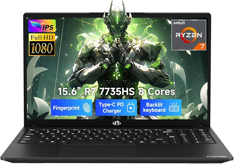 15.6" FHD IPS Light Gaming Laptop, AMD Ryzen 7 Computer (Up to 4.75 GHz, Beat i7-12650H) with 16GB DDR5 RAM 512GB SSD Radeon 680M GPU 2-Yr Warranty 180° View Portable for Business Creator Student