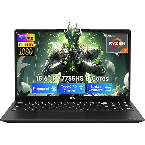 NIMO 2026 Laptop, 8 Cores AMD R7 7735HS 32GB DDR5 RAM 1TB SSD (Up to 4.75GHz, Beat i7-12650H) Gaming Laptop with Radeon 680M GPU, 15.6" IPS FHD, 180° Open Angle, Webcam, HDMI, Portable for Business