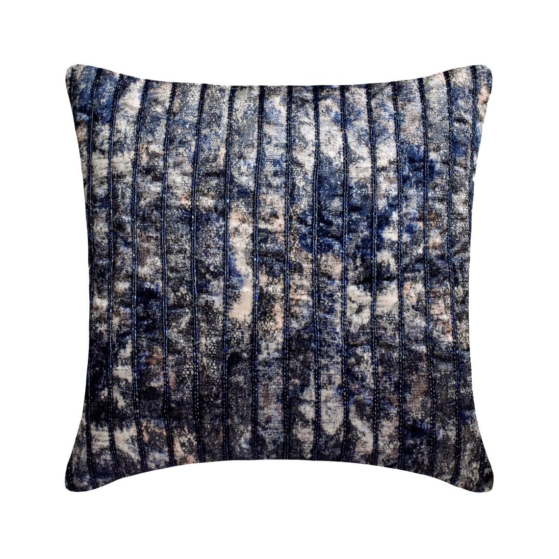 The HomeCentric Decorative Blue Pack of 2, 65x65 cm (26"x26") Accent Cushion Covers, Velvet Quilted & Beaded Accent Cushion Covers, Striped Pattern Modern Style - Allura โ image 1