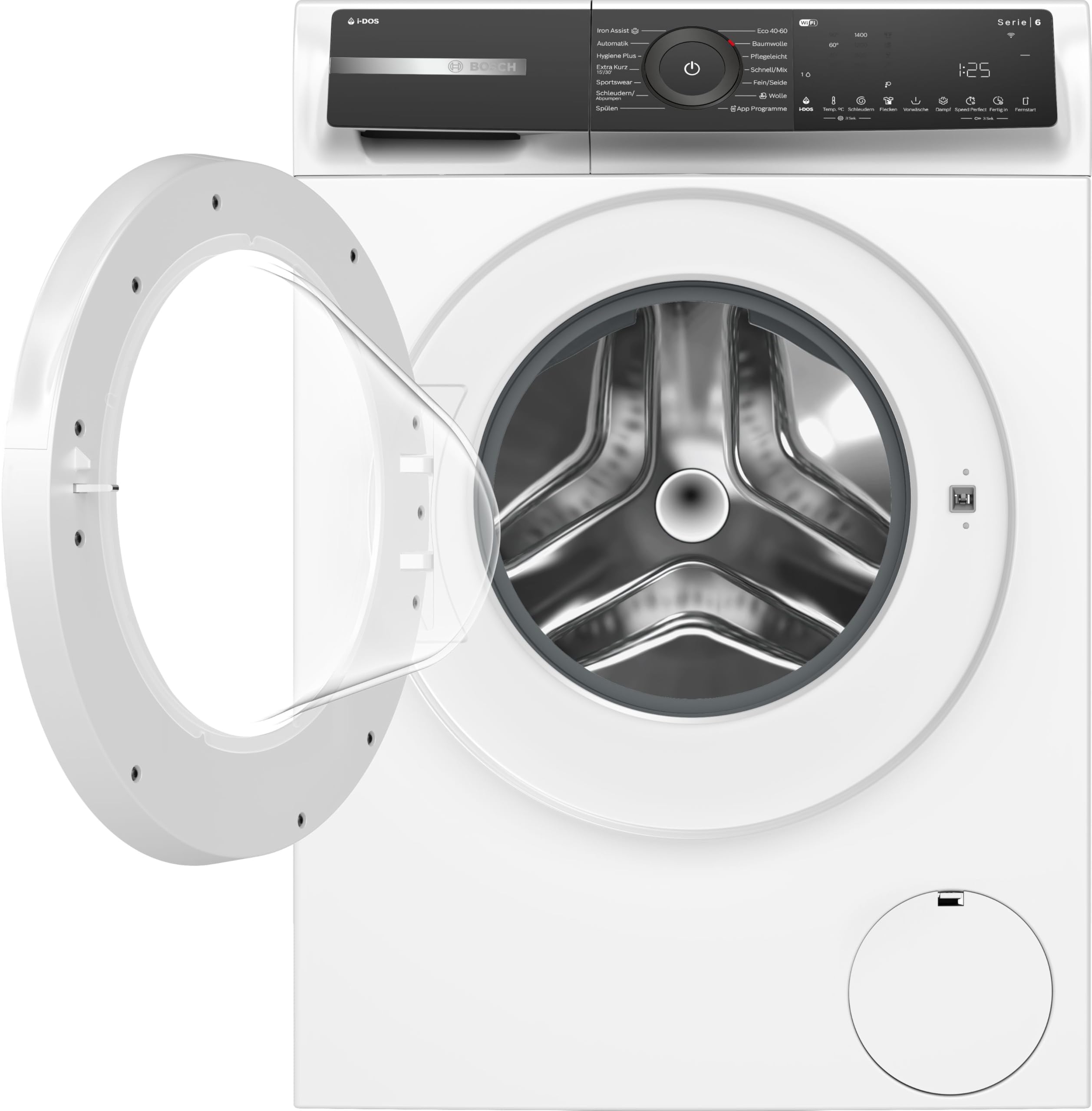 Bosch Serie 6 Smarte Waschmaschine 9 kg 1400 UpM i-DOS WGH244A40 | Barcode-Erkennung für Waschmittelmenge, bürstenloser Motor, Fleckenautomatik für 16 Fleckenarten, Nachlegefunktion