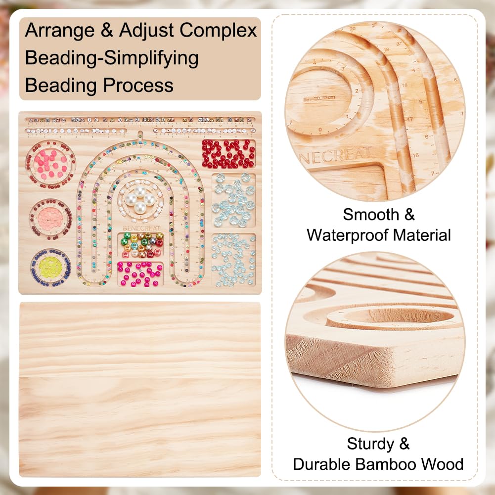 BENECREAT 38.5x30cm Wooden Bead Design Board Bead Making Supplies Beading Trays Mats for Bracelet Necklaces Jewelry Making DIY Design 1cm Thick - Image 4