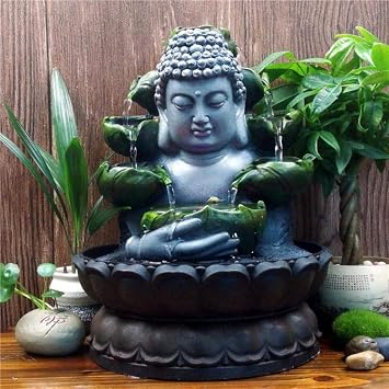 Buddha Statue For Office Home Relaxation, Buddha Meditation Tabletop Fountain Decoration with LED Light, Flowing Water Ornament, Indoor Outdoor Waterfall Feature Zen Decoration - and 11.0 x 7.9 x 7.9 inches 28 x 20 x 20 cm