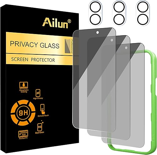 Vista 28 de Ailun Paquete de 2 protectores de pantalla de privacidad para iPhone 13 Mini [5.4 pulgadas] + 2 protectores de lente de cámara, película de vidrio