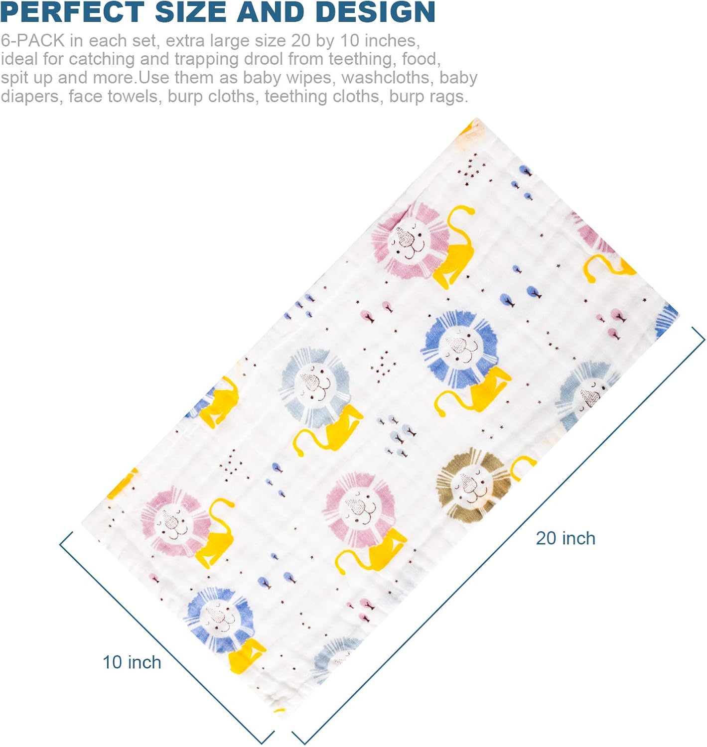 Muslin Baby Burp Cloths 5-Pack Extra Large 10 X 20 inches 6 Layers Super Absorbent Soft Natural for Sensitive Skin Baby 100% Organic Cotton : Baby