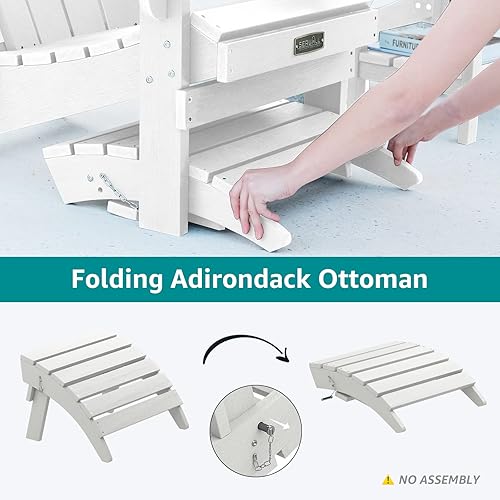 Miniatura 9 de SERWALL Otomana Adirondack plegable, reposapiés de exterior sin montaje, reposapiés de patio resistente a la intemperie para silla Adirondack, color