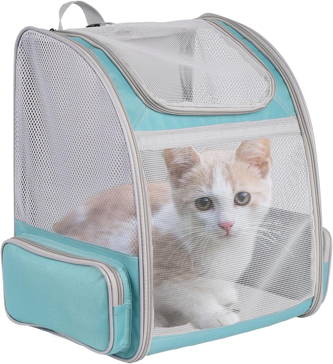 Expandable Pet Carrier for Cats and Small Dogs,Ventilated Carrier Backpacks Bag with Comfortable Shoulder Straps, Airline Approved Pet Carriers for Small Dogs Kitten Puppy (Green, Mesh Back Extension)