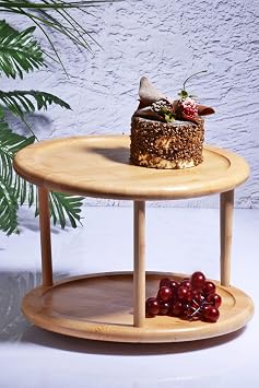 Porcelain Land Bamboo Rotary Stand 2 Storey Presentation, Organizer - 360 Degree Rotary Treat BAMBOO
