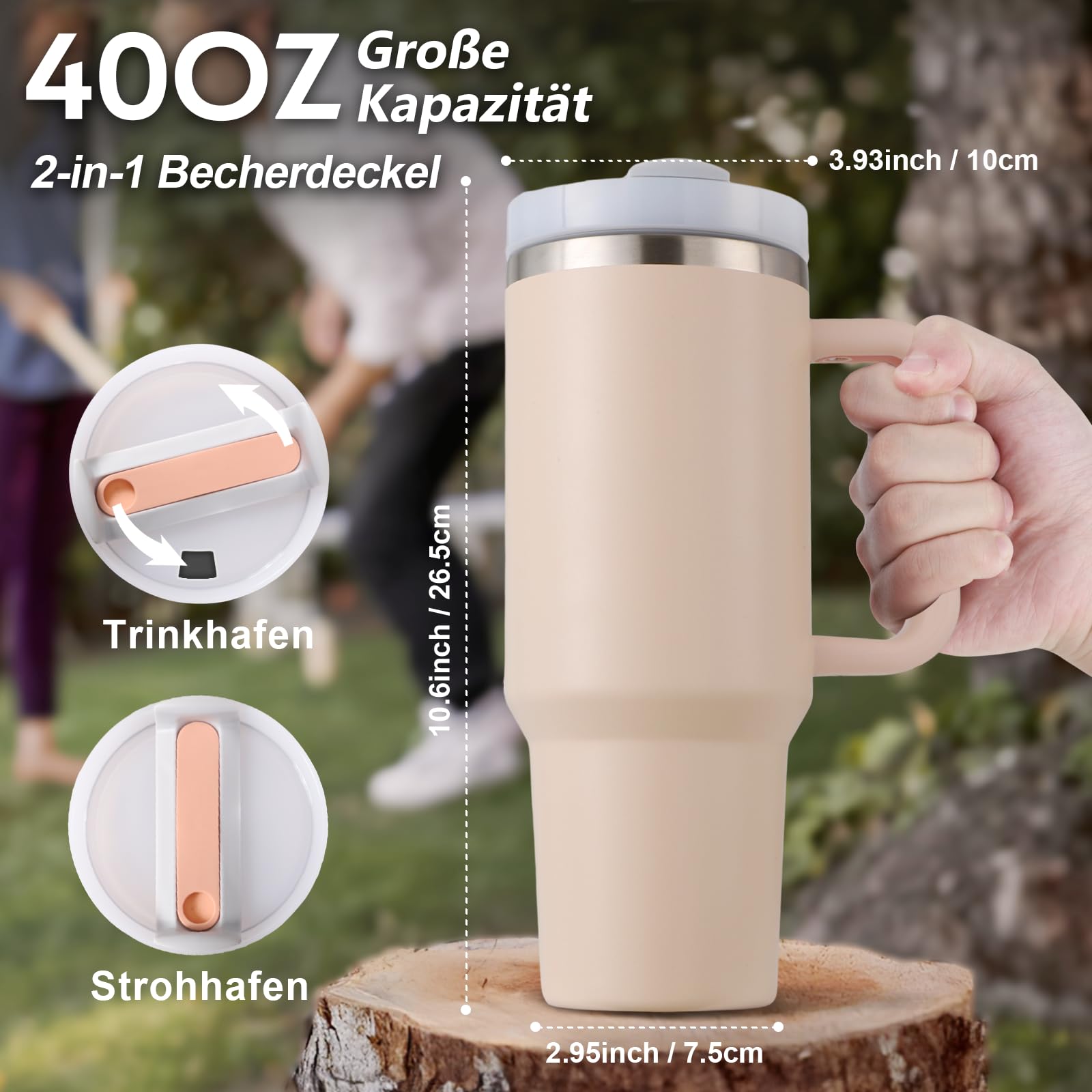 Gobelet Isotherme 1180 Ml Avec Paille Et Poignée - Acier Inoxydable Double Paroi - Motif Floral Lettré - Garde Les Boissons Chaudes/froides - Cadeau Homme/femme
