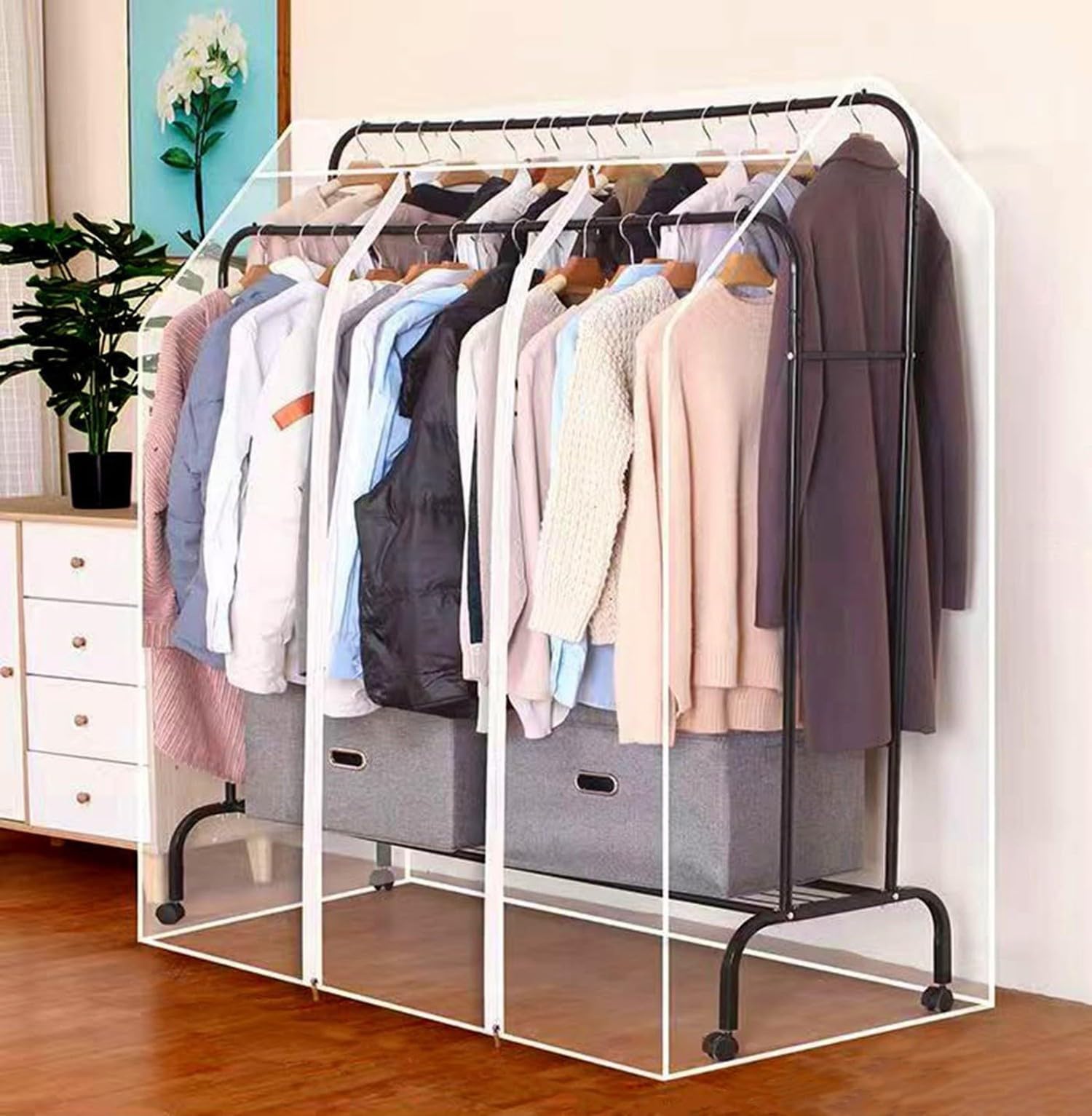 Fundas transparentes para ropa, bolsas impermeables antipolillas, almacenamiento de ropa con cremallera de gran capacidad, protector de perchas, perfecto para nizing ropa