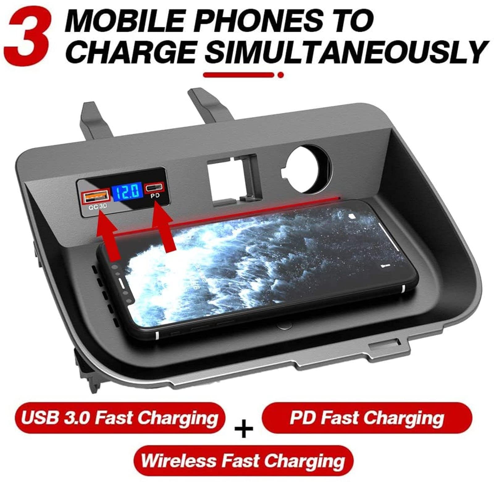 Cargador de coche inalámbrico para panel de consola central toyota RAV4 2020 2021, soporte para teléfono de carga rápida de 15 W con almohadilla de carga inalámbrica USB QC3.0 y PD, unidad derech