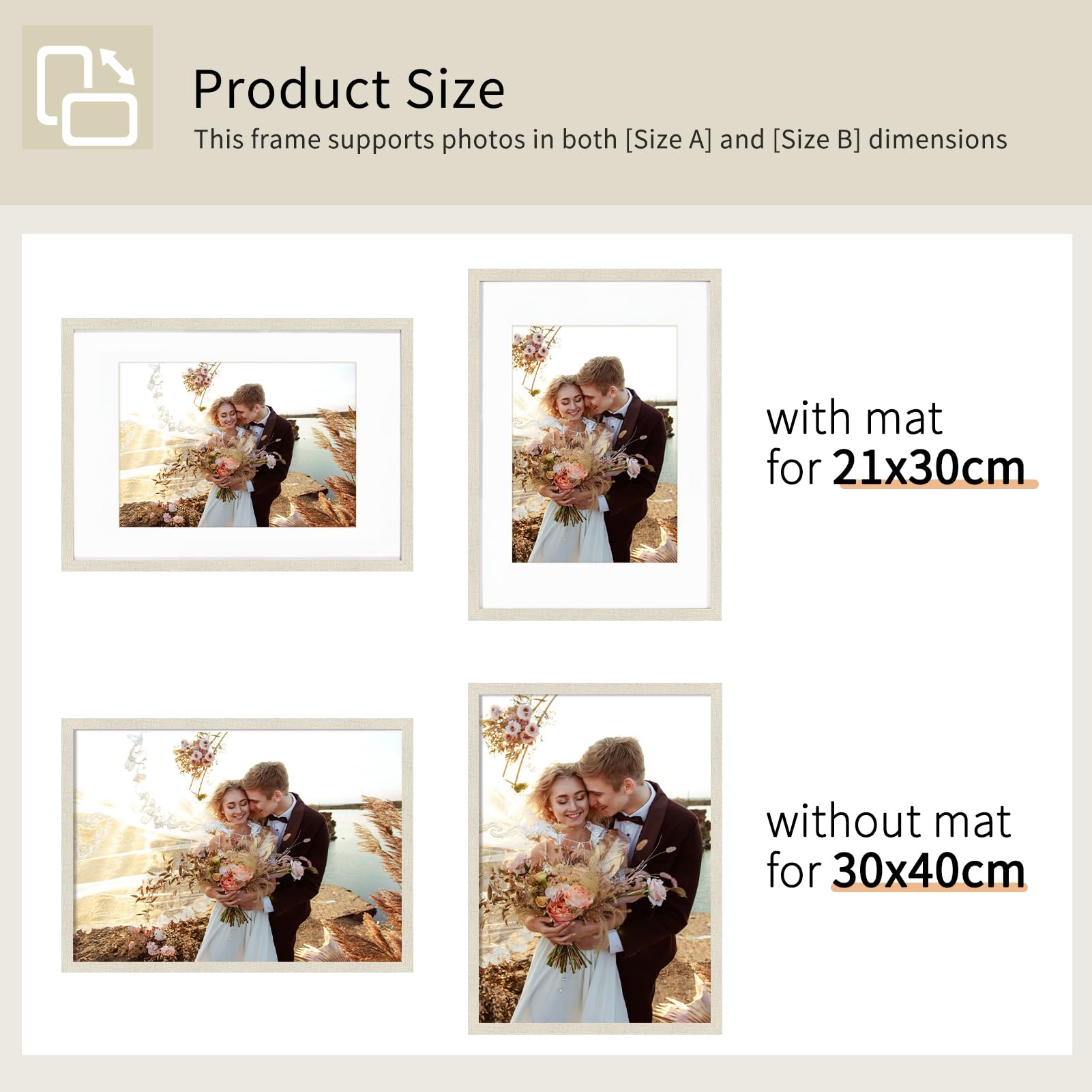 Lot de 3 cadres photo 30 x 40 cm, affichage A4 avec passe-partout ou image 30 x 40 cm sans passe-partout