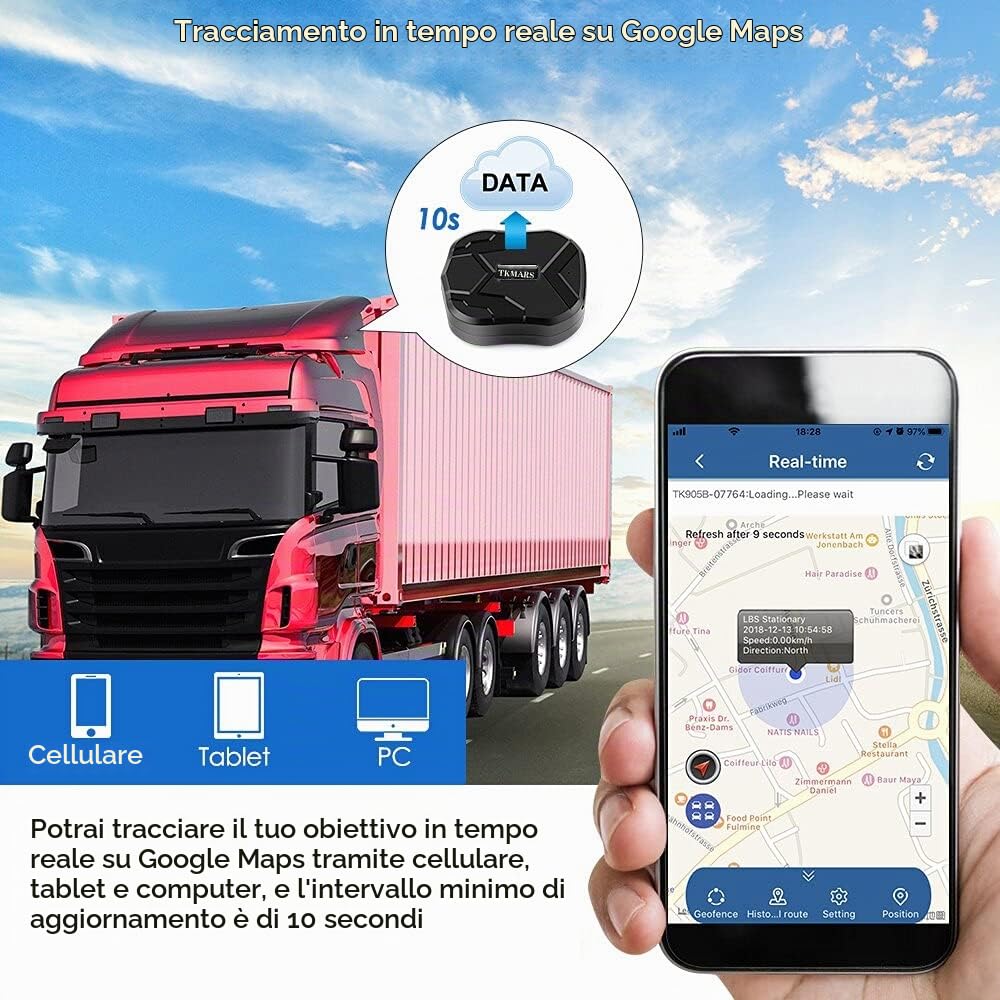 TKMARS Localizzatore GPS 4G per Auto Con APP, 20000mAh Forte Magnete, Tracker Senza Abbonamento, Posizionamento in Tempo Reale, Dispositivo Antifurto TK905C