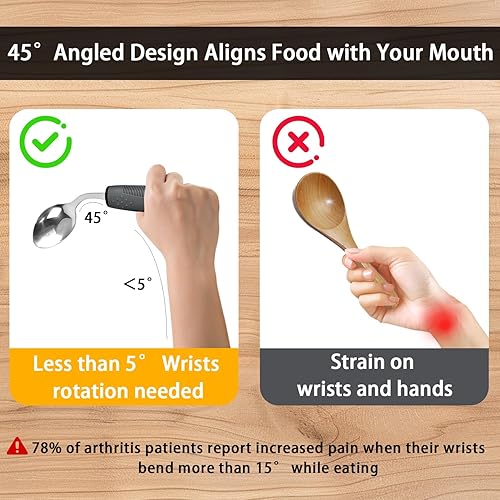 Miniatura 3 de Utensilios adaptativos con peso de 4 piezas, utensilios con peso para temblores de manos, utensilios de Parkinson en ángulo de 45, utensilios