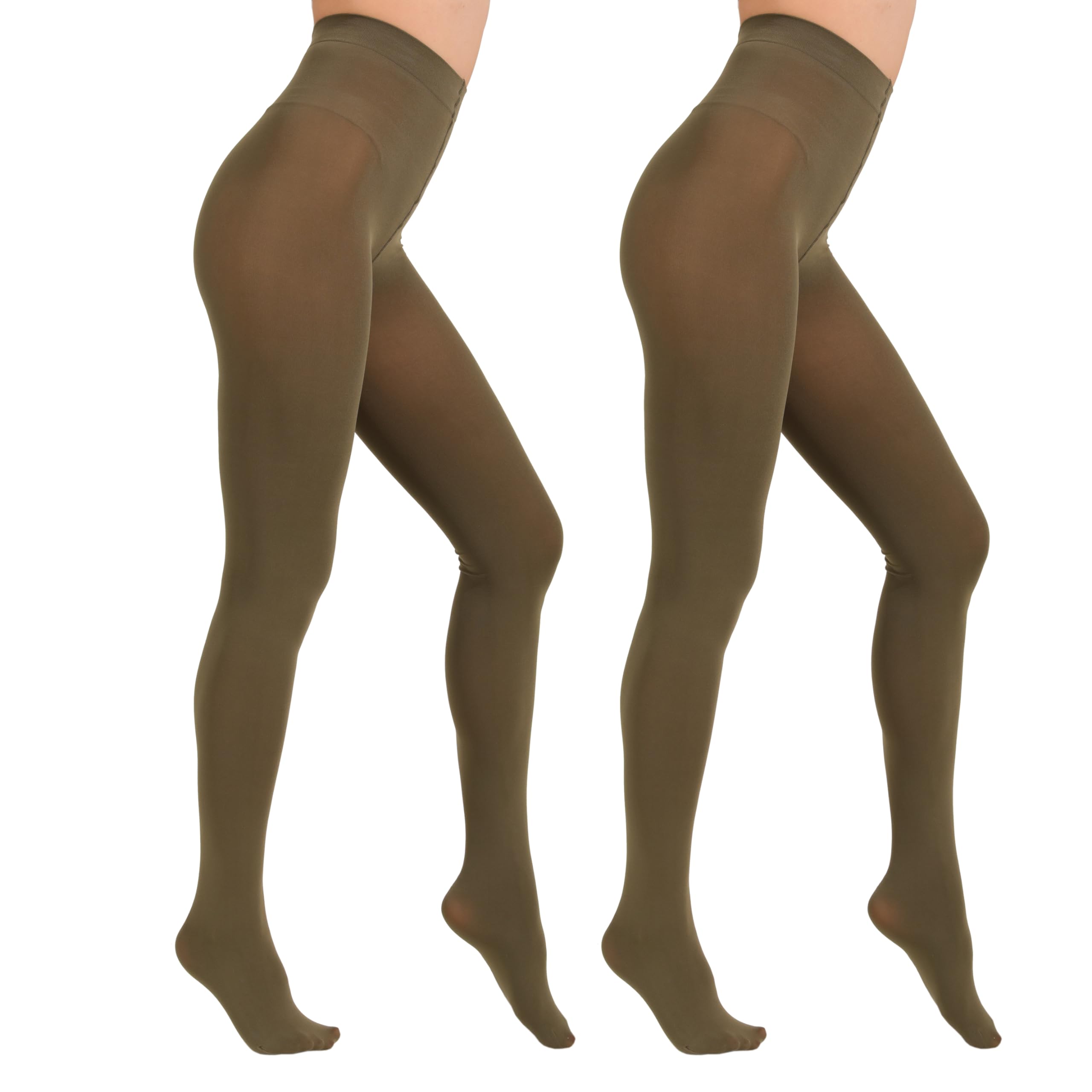 Paralinda 2 Pairs Women's Solid Color Tights 80D, Soft Opaque Microfiber Tights: Small-Medium Olive Green