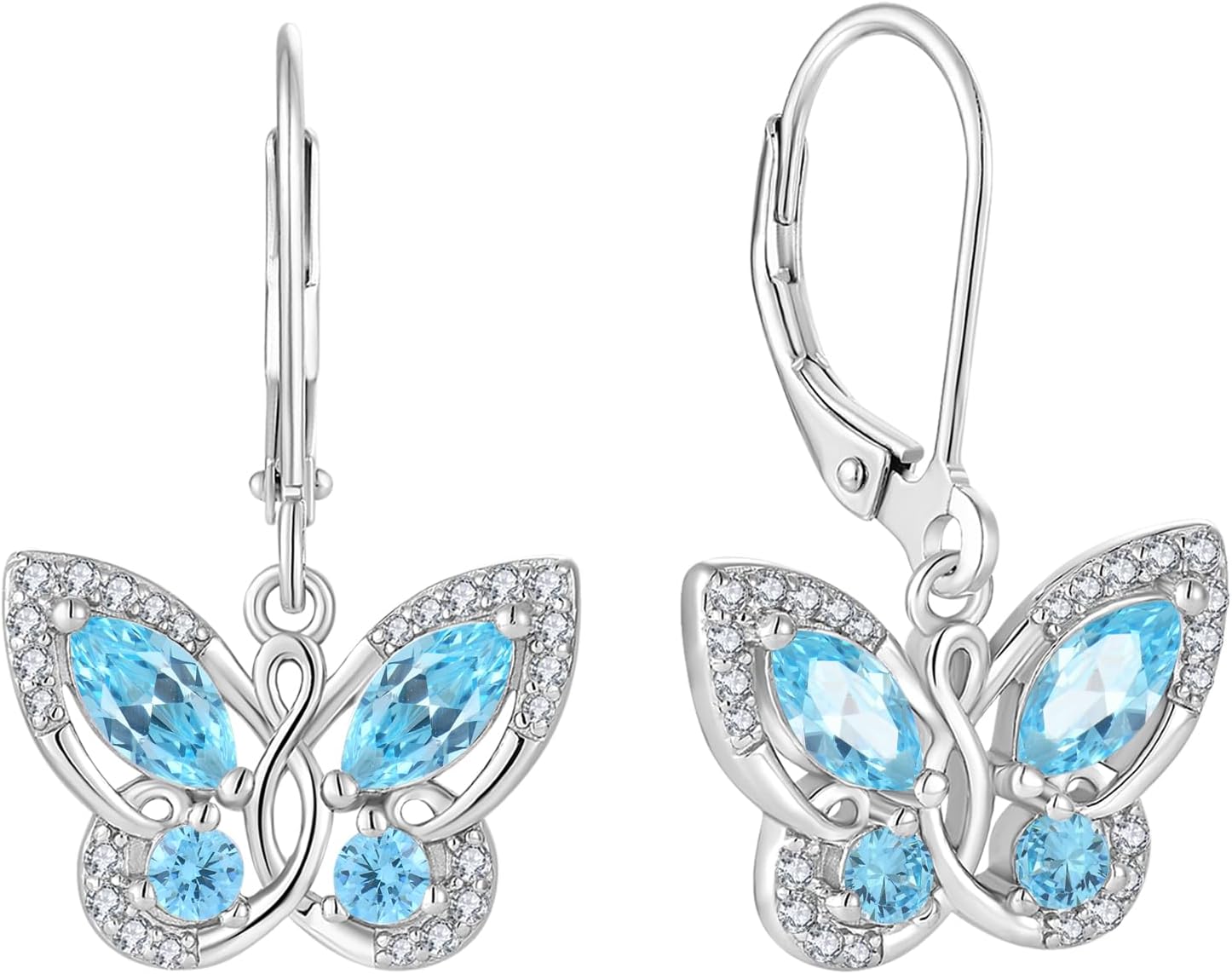 Starchenie Butterfly Earrings for Women 925 Sterling Silver Leverback Earrings Birthstone Butterfly Jewelry Gifts