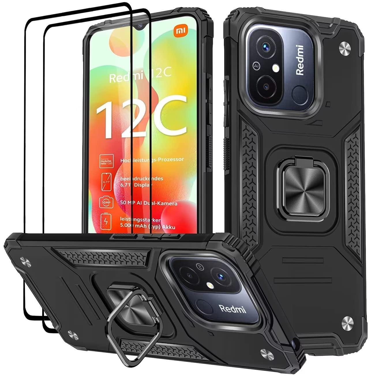 Per Xiaomi Redmi 12C Custodia, Sottile Anello Supporto Antiurto Cover Cellulare