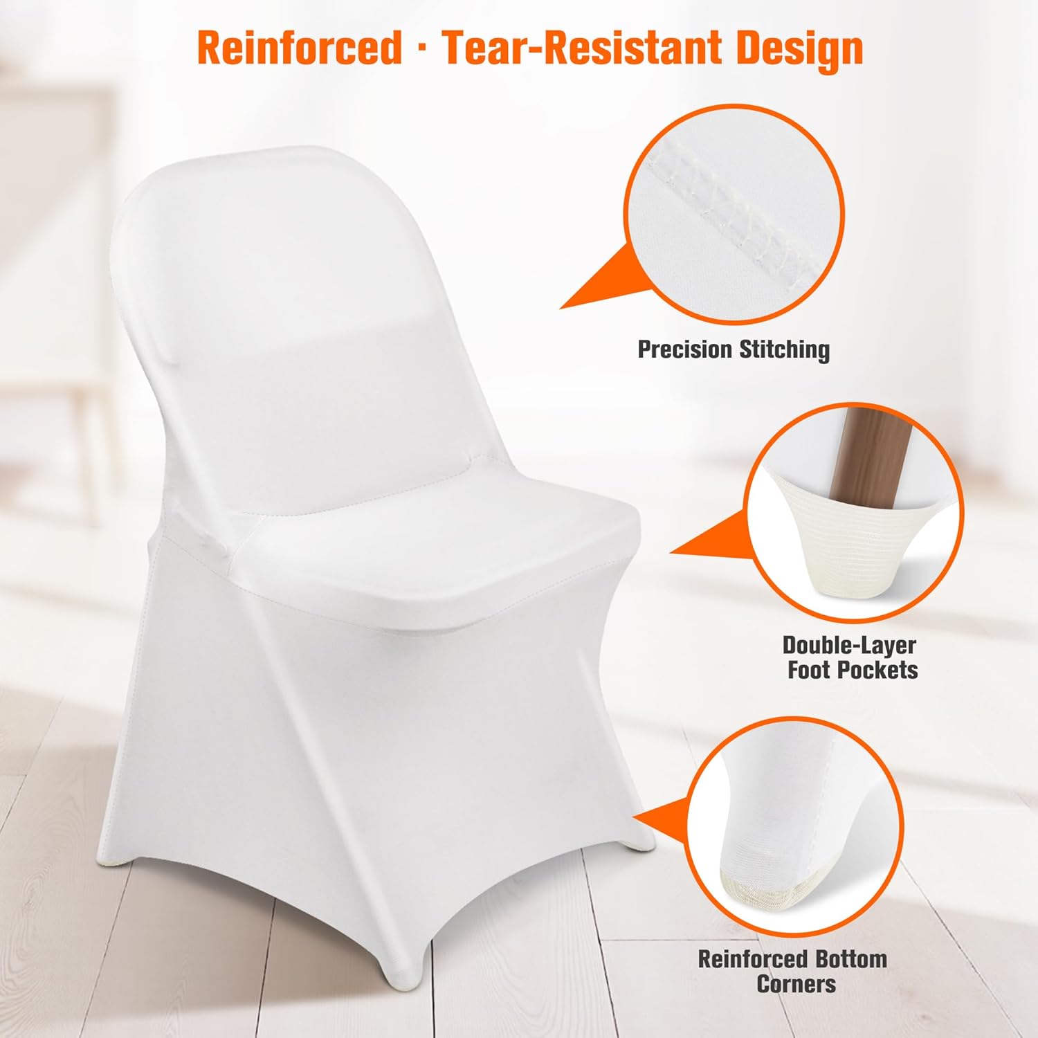 100 PCS White Chair Covers for Party - Stretch Spandex Folding Chair Slipcovers, Universal Fit for Wedding Banquet Events, Washable Reusable for Metal Plastic Chairs