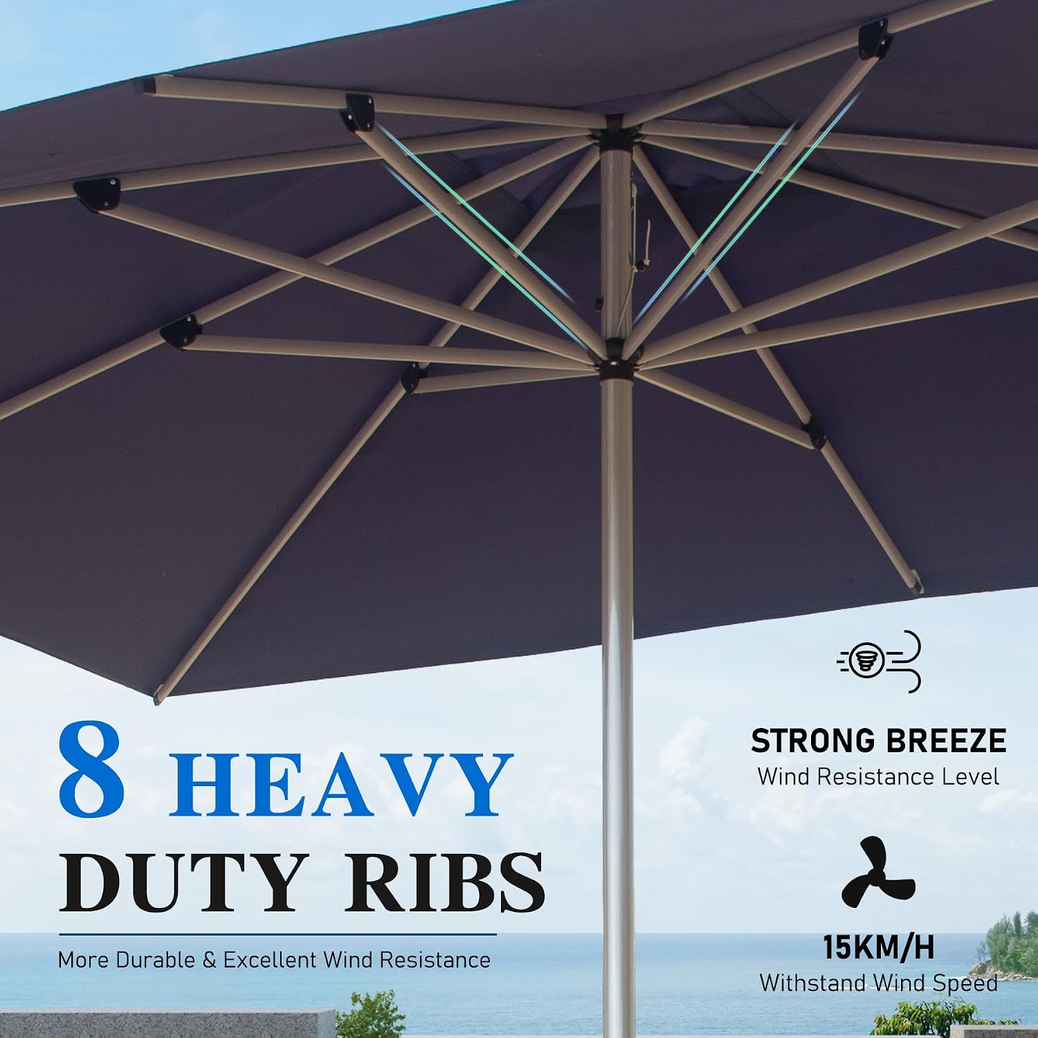 Domi 9' x 11.5' Rectangular Patio Umbrella Outdoor Table Umbrella with 8 Sturdy Ribs & Crank, Aluminum Market Umbrella UV Protection Waterproof Sun Umbrella for Deck Pool Backyard Beach, Navy Blue