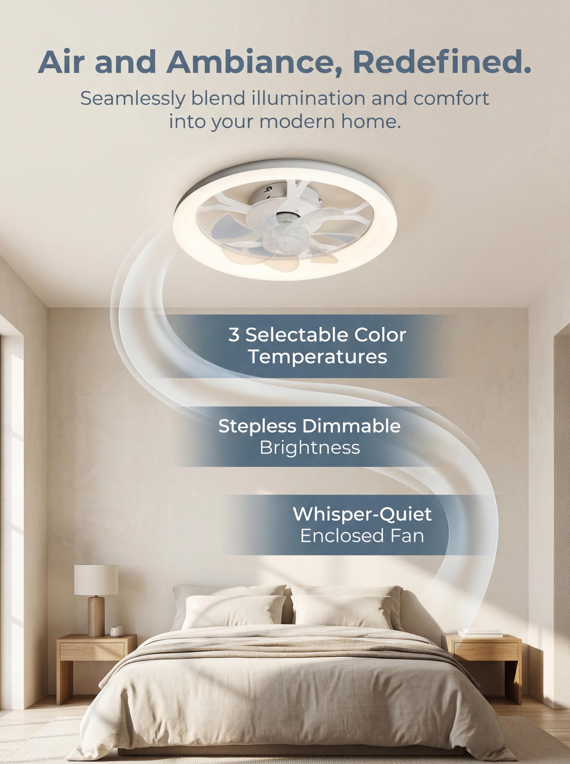 LED-Deckenventilator mit Beleuchtung Ø45cm 3 Farbtemperaturen 6 Geschwindigkeiten Fernbedienung dimmbar