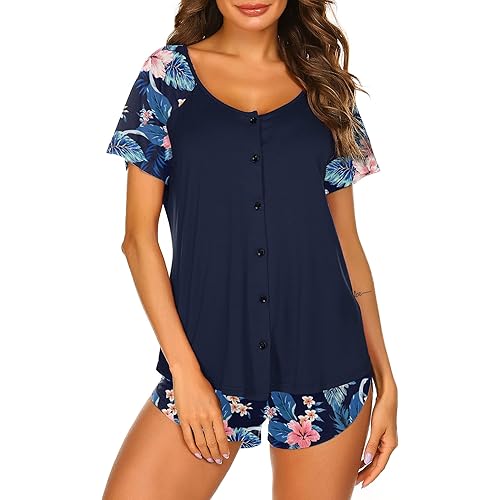 Ekouaer Women's Pajama Short Sleeve Sleepwear Soft Pj Set Top and Shorts Pajamas Set