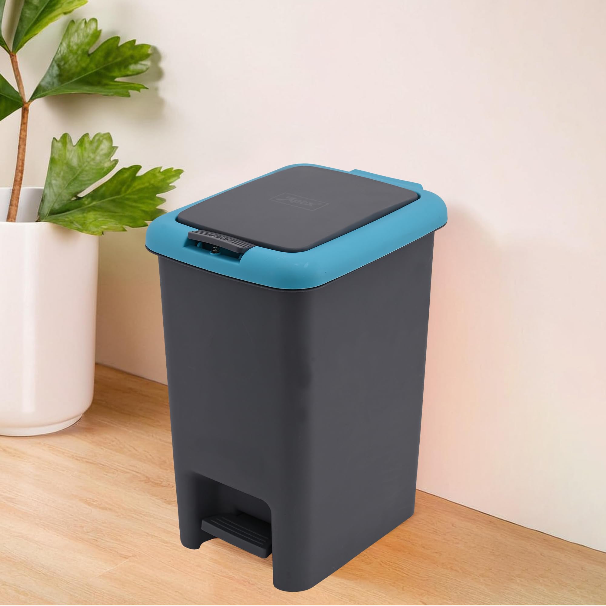 Kuber Industries 7 Ltr Spring Lock Dustbin for Kitchen & Home with Pedal | Dust Bin & Waste Box for Bedroom/Office Toilets | Under Sink Garbage Holder | Grey & Blue-image-29
