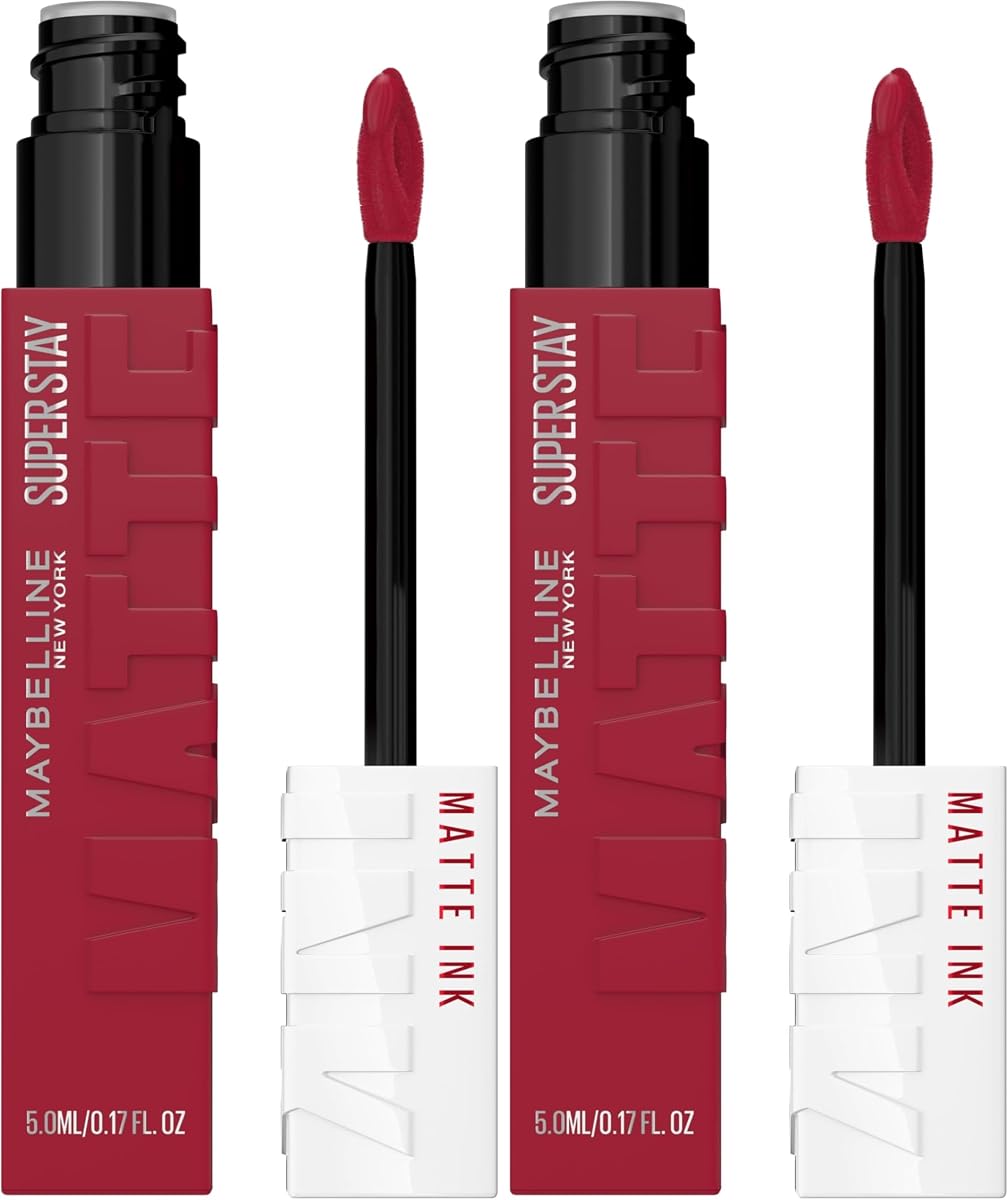 MAYBELLINE Maquillaje labial líquido Super Stay Matte Ink, color de alto impacto y larga duración, hasta 16 horas de uso, regla, arándano profundo, 1 unidad, el embalaje puede variar (paquete de 2)