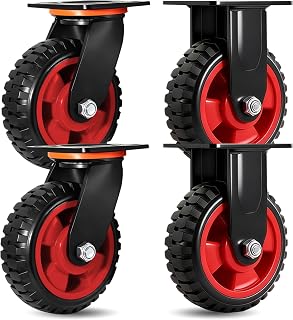 6 Inch Caster Wheels, Heavy Duty Plate Casters with Rubber Knobby Tread